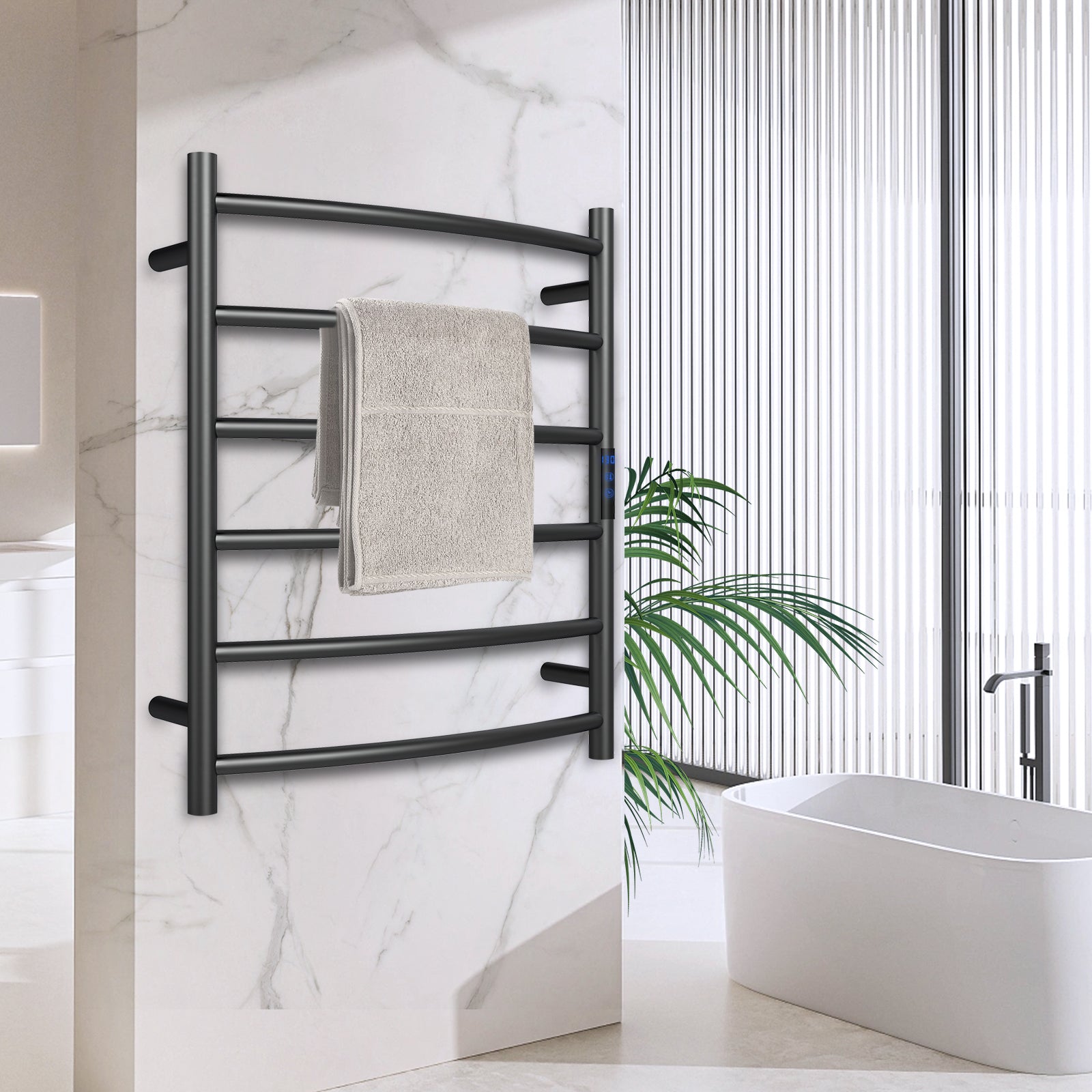 23.6" x 27.6" Curved Electric Heated Towel Bar #Color_Matte Black