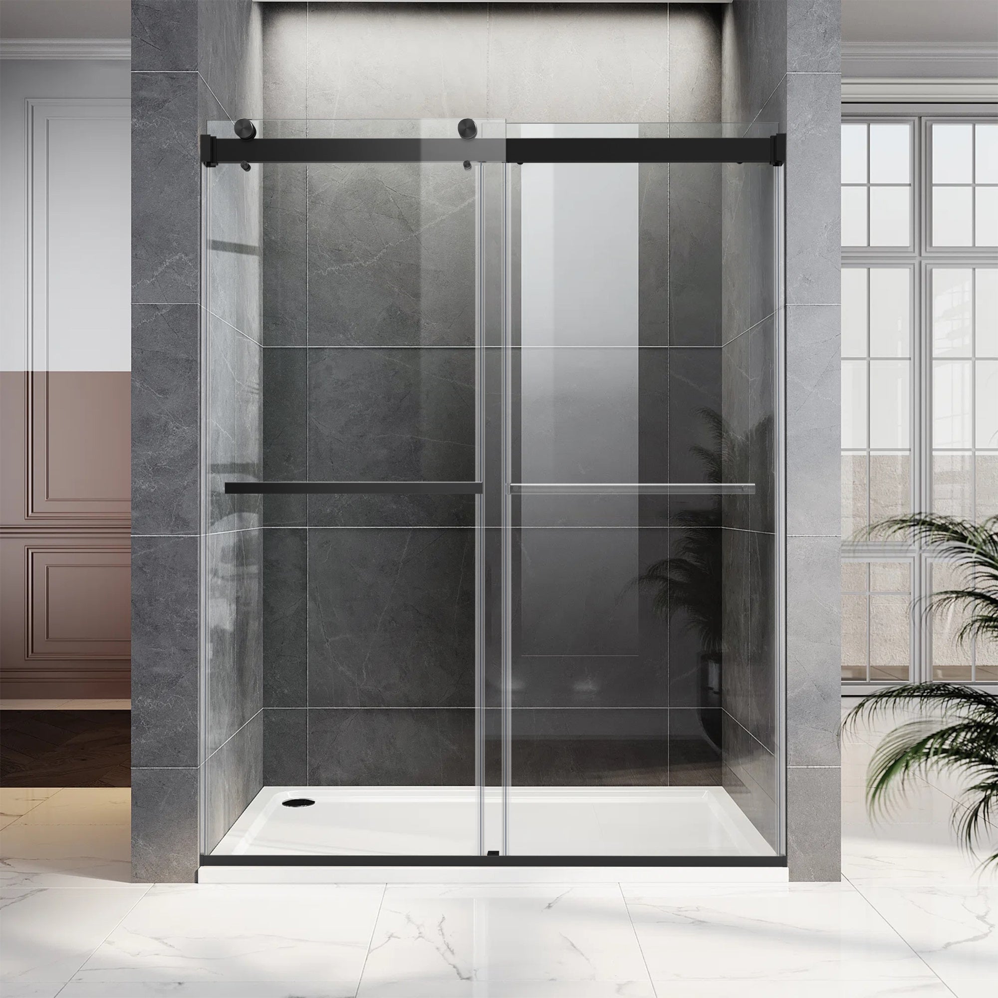 Shower Door｜Roller B9T - Shower Door - AquivaCoast - 5/16 inch glass - 60x76 - 76 inch height