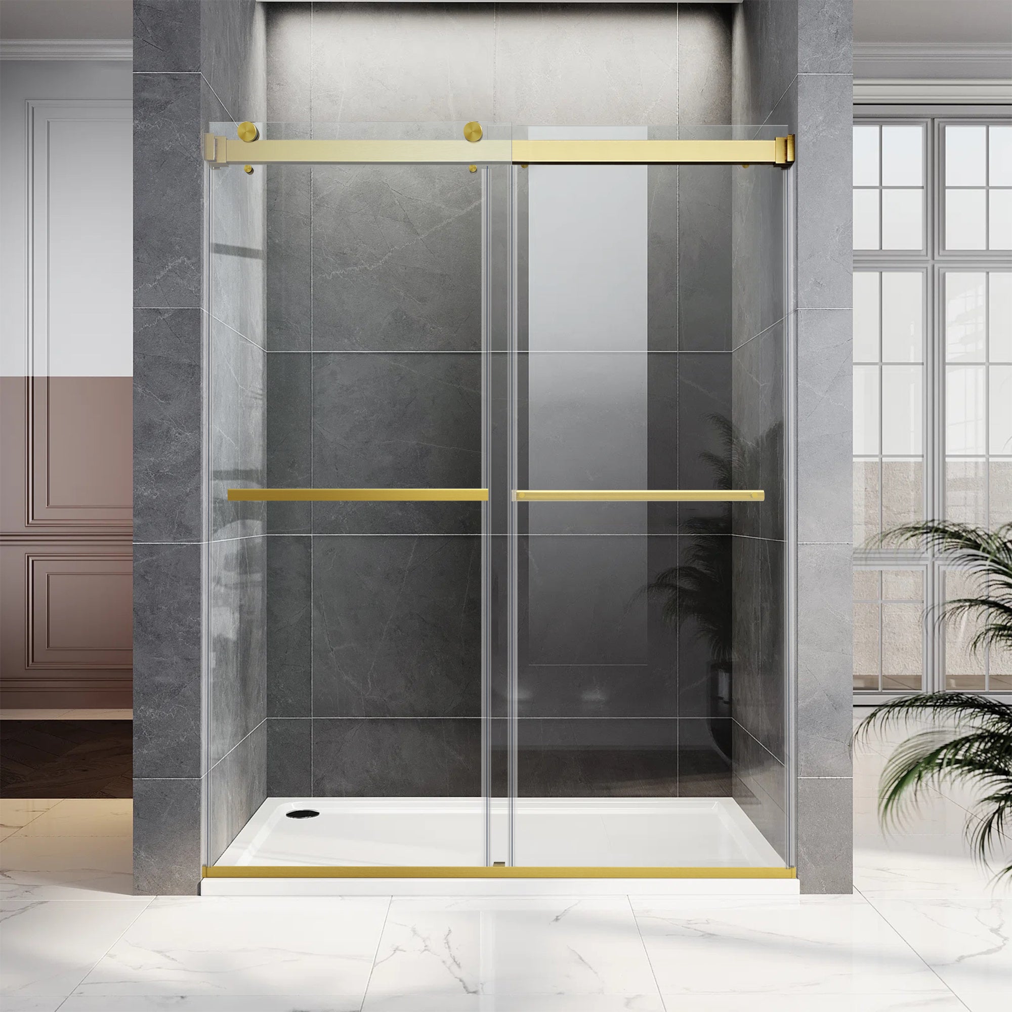 Shower Door｜Roller B8T - Shower Door - AquivaCoast - 76 inch height - 8mm glass - Brushed Gold