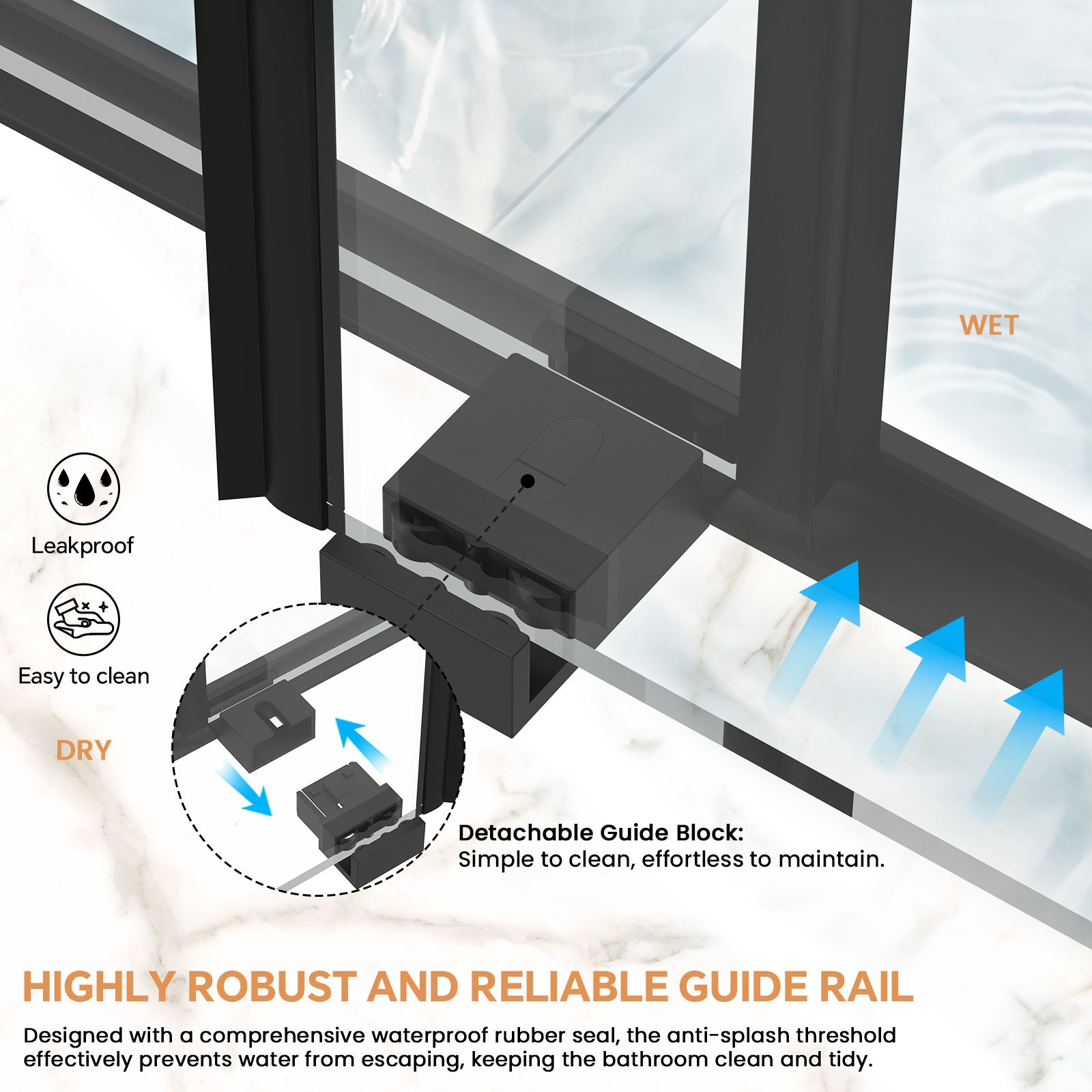 60" W x 76" H Semi-Frameless Double Sliding Bypass Shower Door with 5/16" (8 mm)  Easy-Clean Tempered Glass and Towel Bar #Color_Matte Black