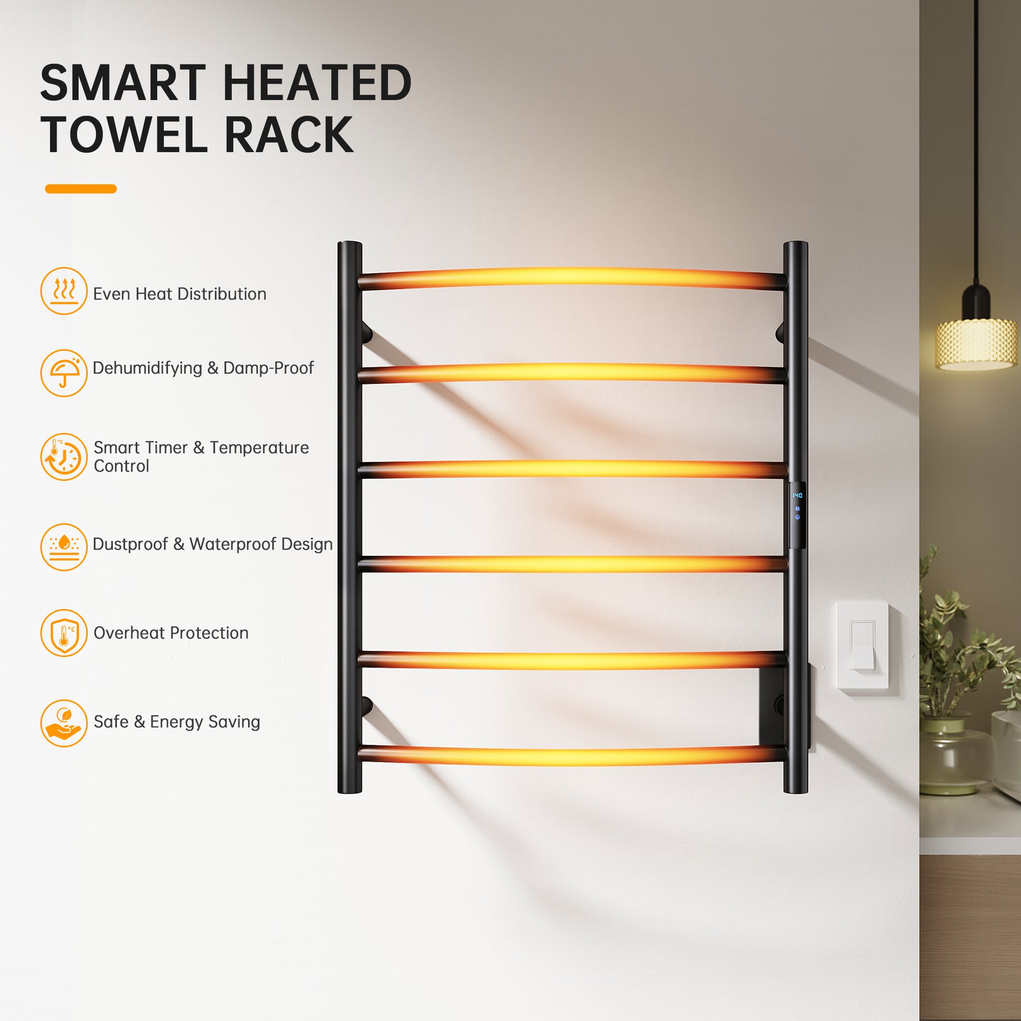 23.6" x 27.6" Curved Electric Heated Towel Bar #Color_Matte Black