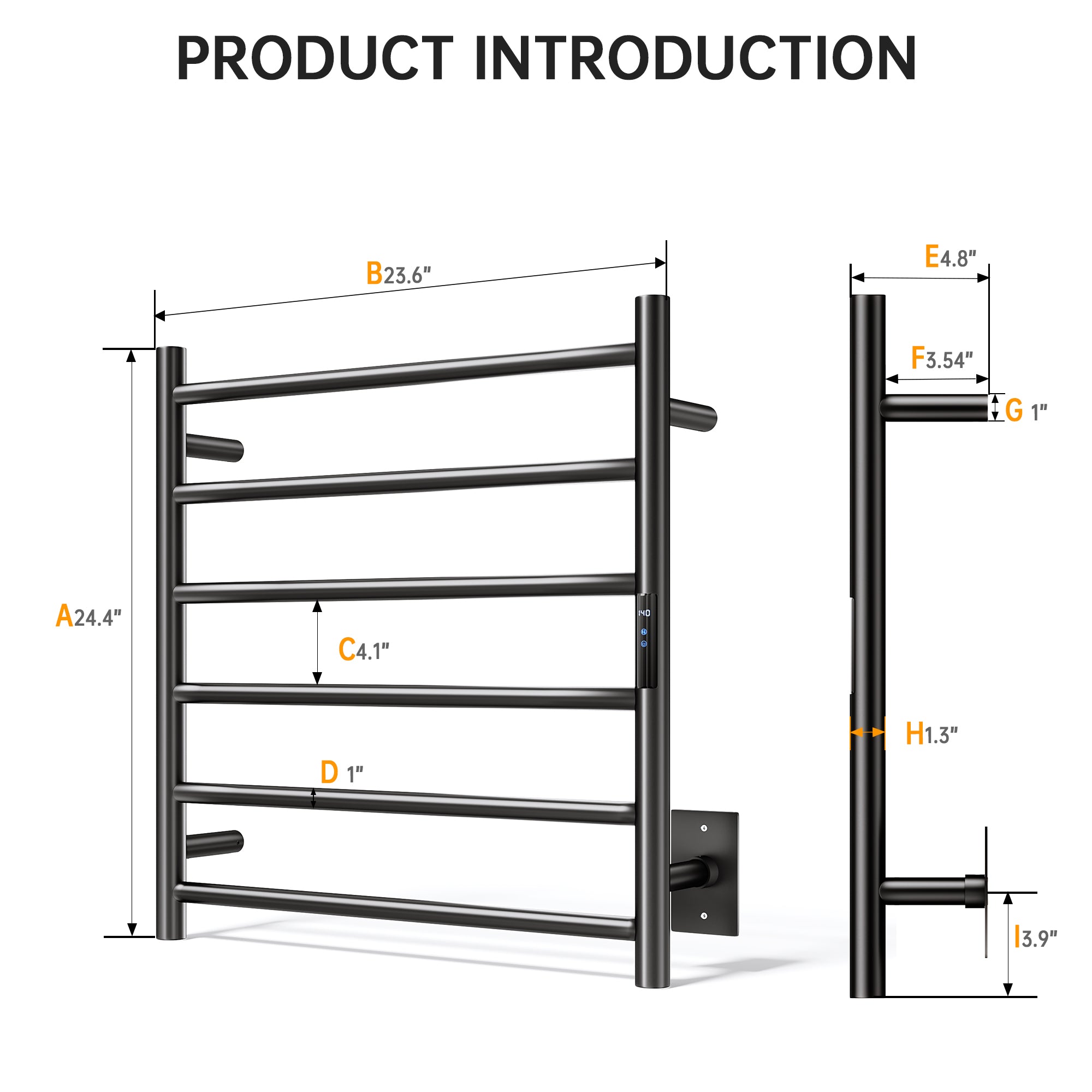 23.6" x 24.4" Electric Heated Towel Bar #Color_Matte Black