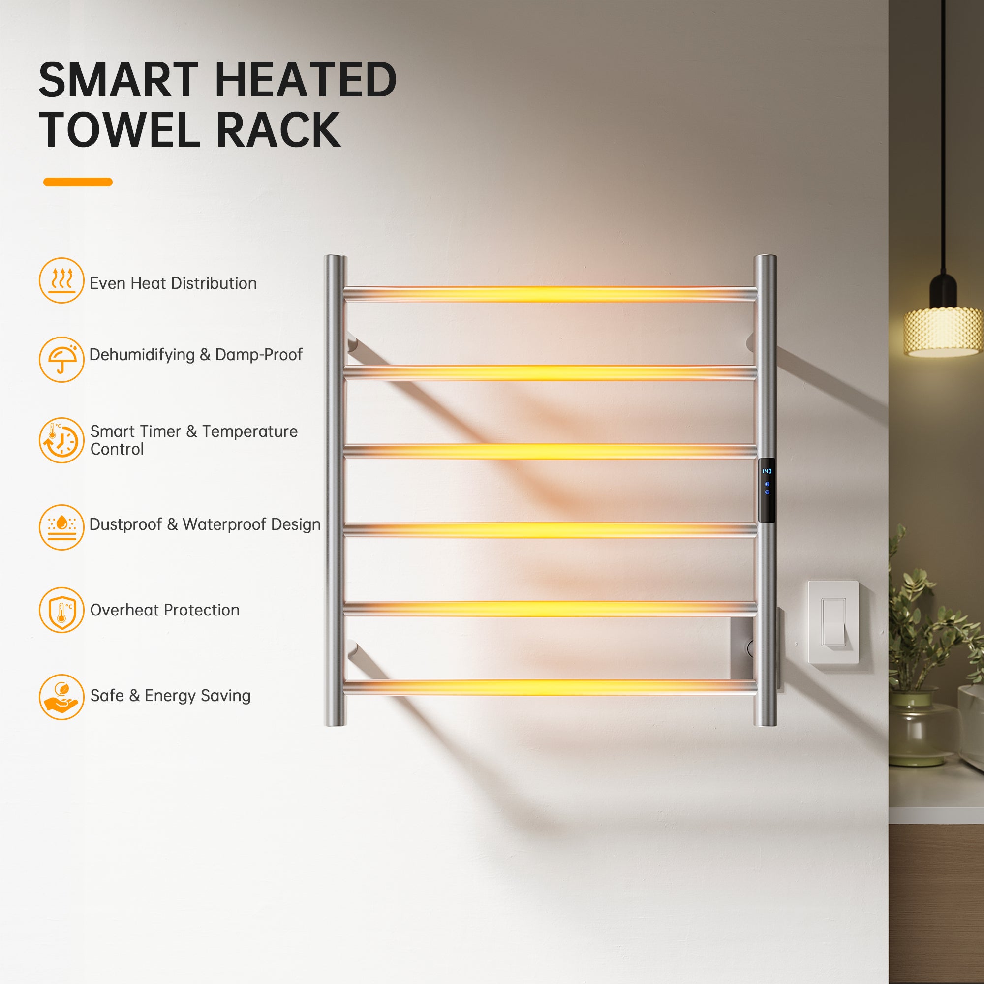 23.6" x 24.4" Electric Heated Towel Bar #Color_Brushed Nickel