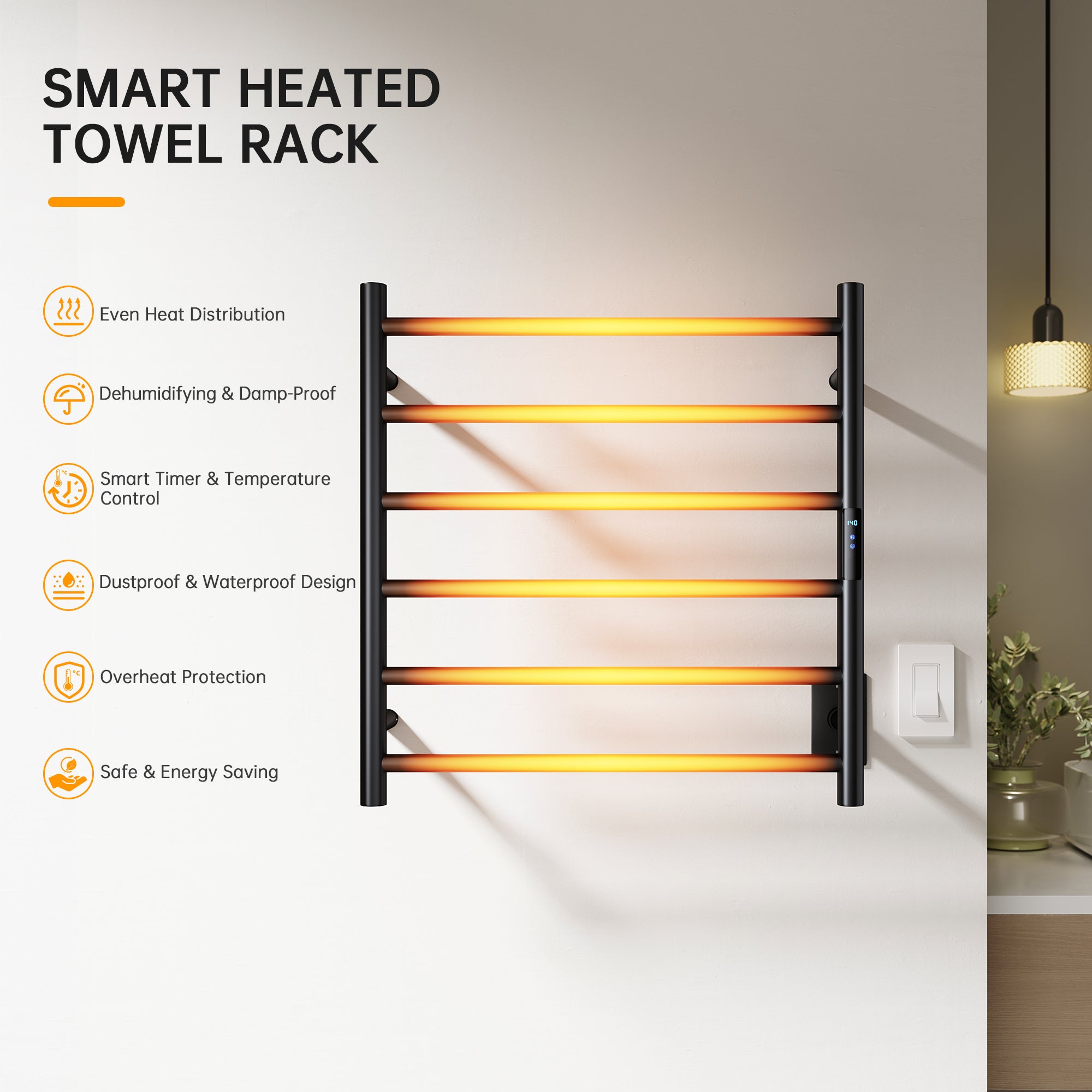 23.6" x 24.4" Electric Heated Towel Bar #Color_Matte Black