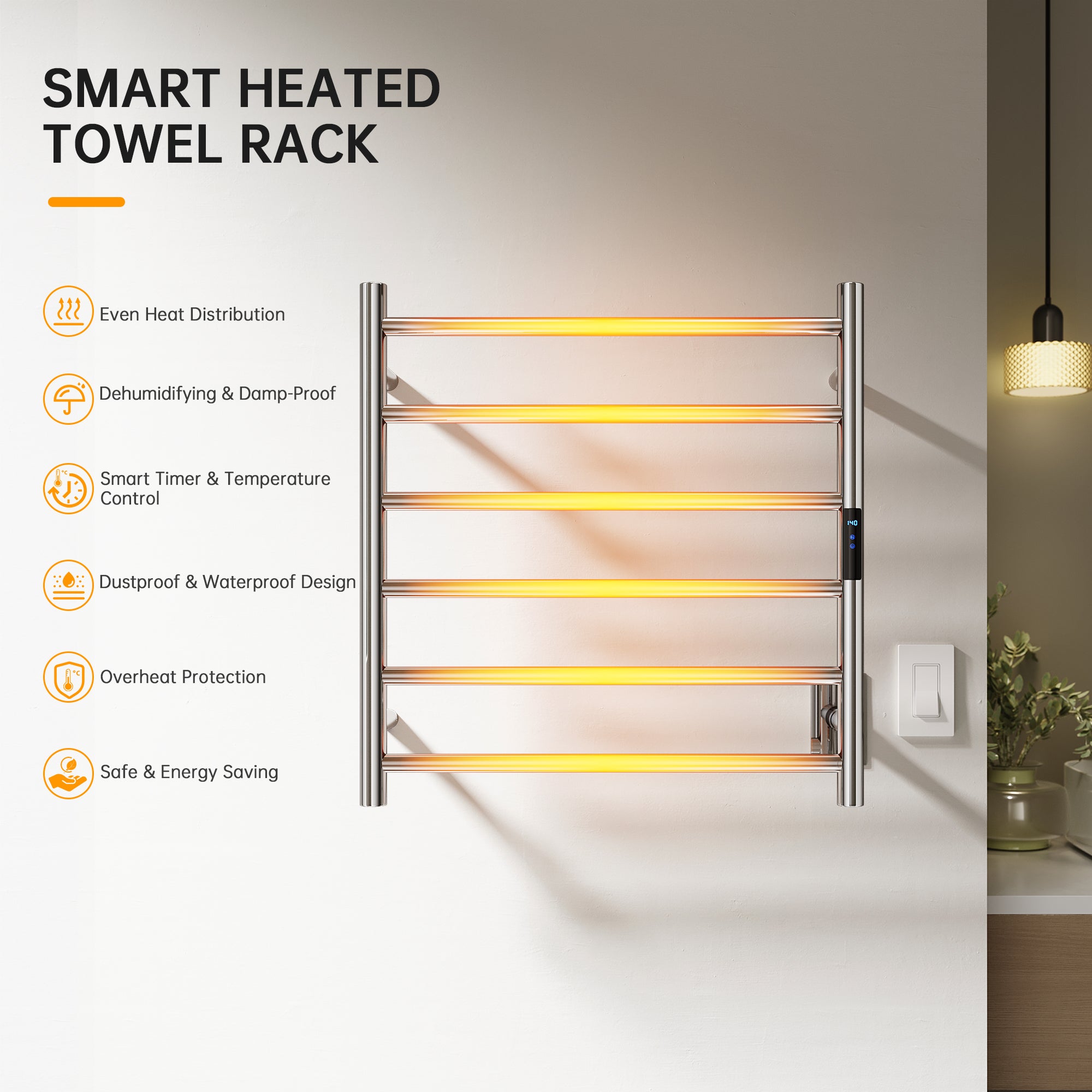 23.6" x 24.4" Electric Heated Towel Bar #Color_Chrome
