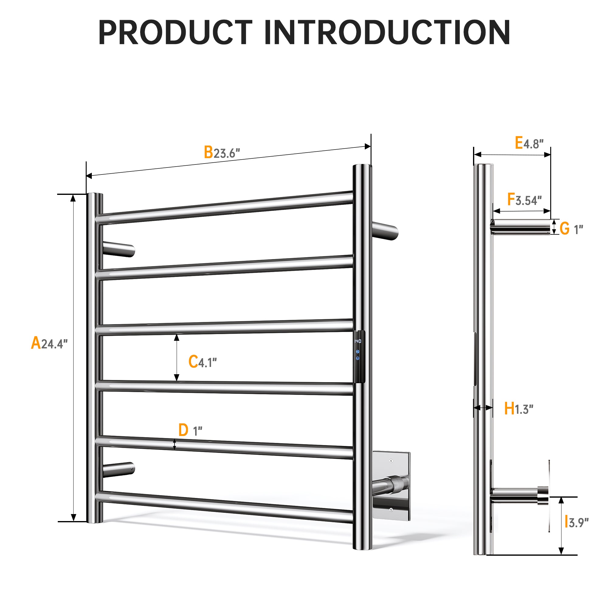 23.6" x 24.4" Electric Heated Towel Bar #Color_Chrome