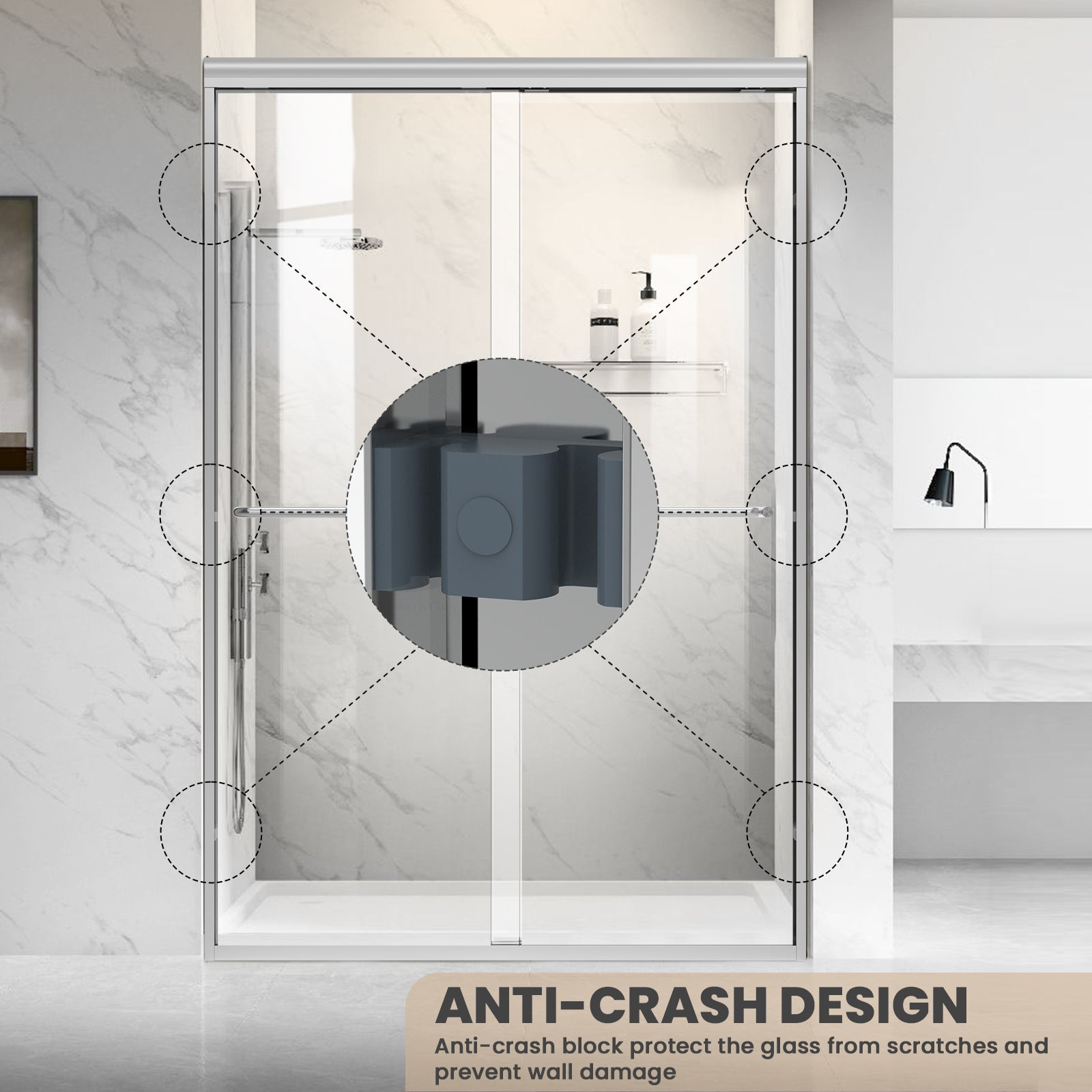 56" - 60" W x 72" H Framed Double Sliding Door with 1/4" (6 mm) Clear Tempered Glass and Towel Bar, Chrome - Shower Door - AquivaCoast Showers - Sliding - 