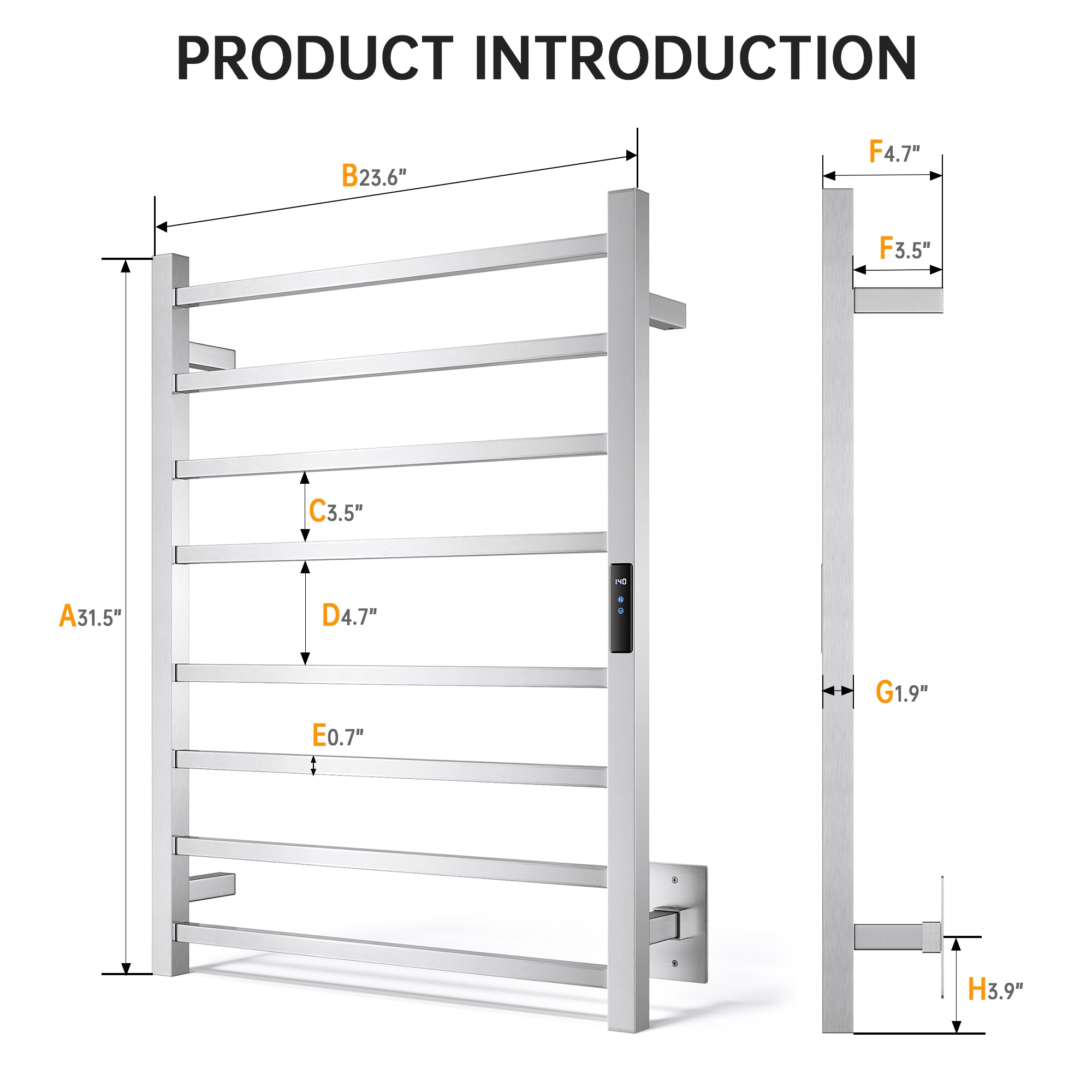 23.6" x 31.5" Square Electric Heated Towel Bar #Color_Brushed Nickel
