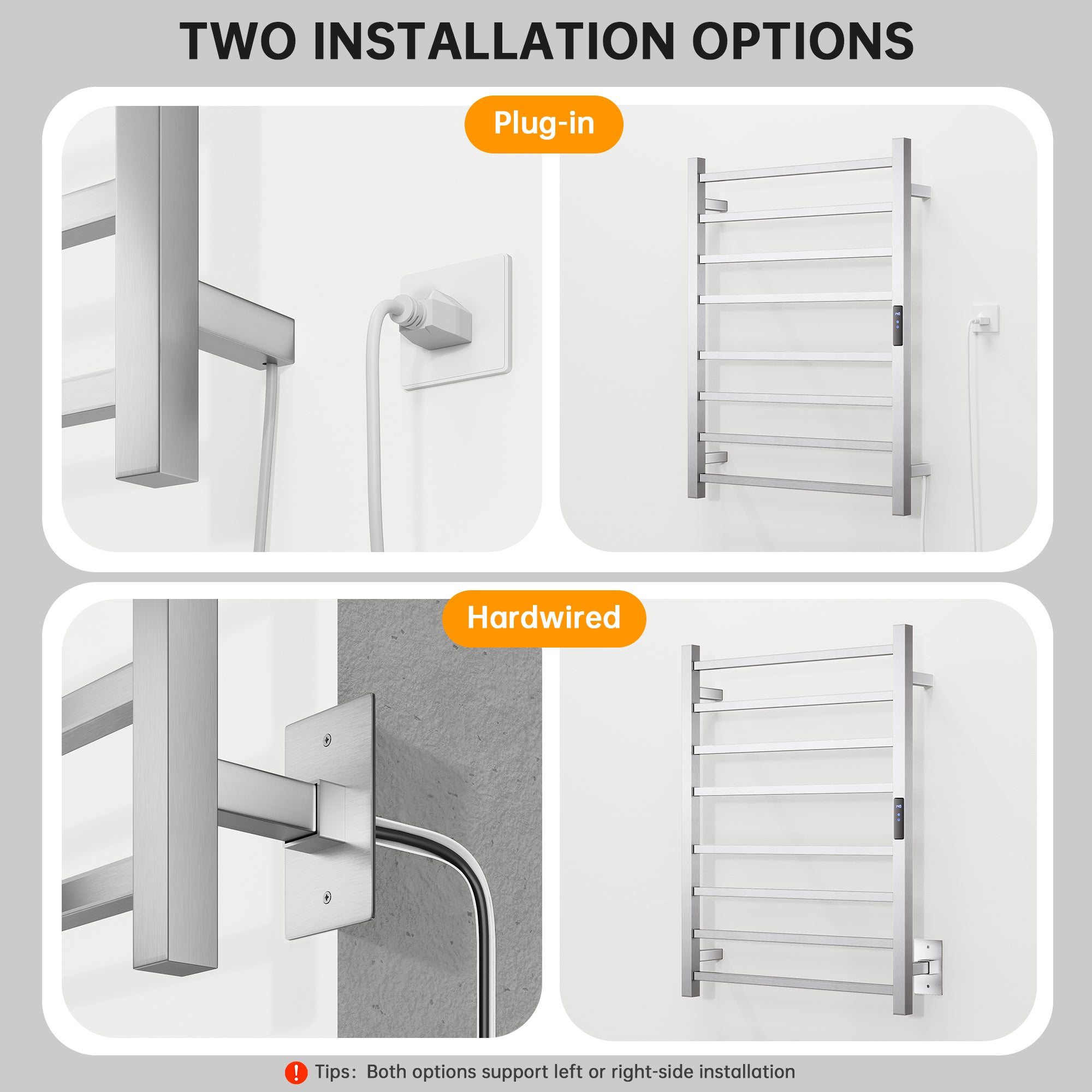 23.6" x 31.5" Square Electric Heated Towel Bar #Color_Brushed Nickel