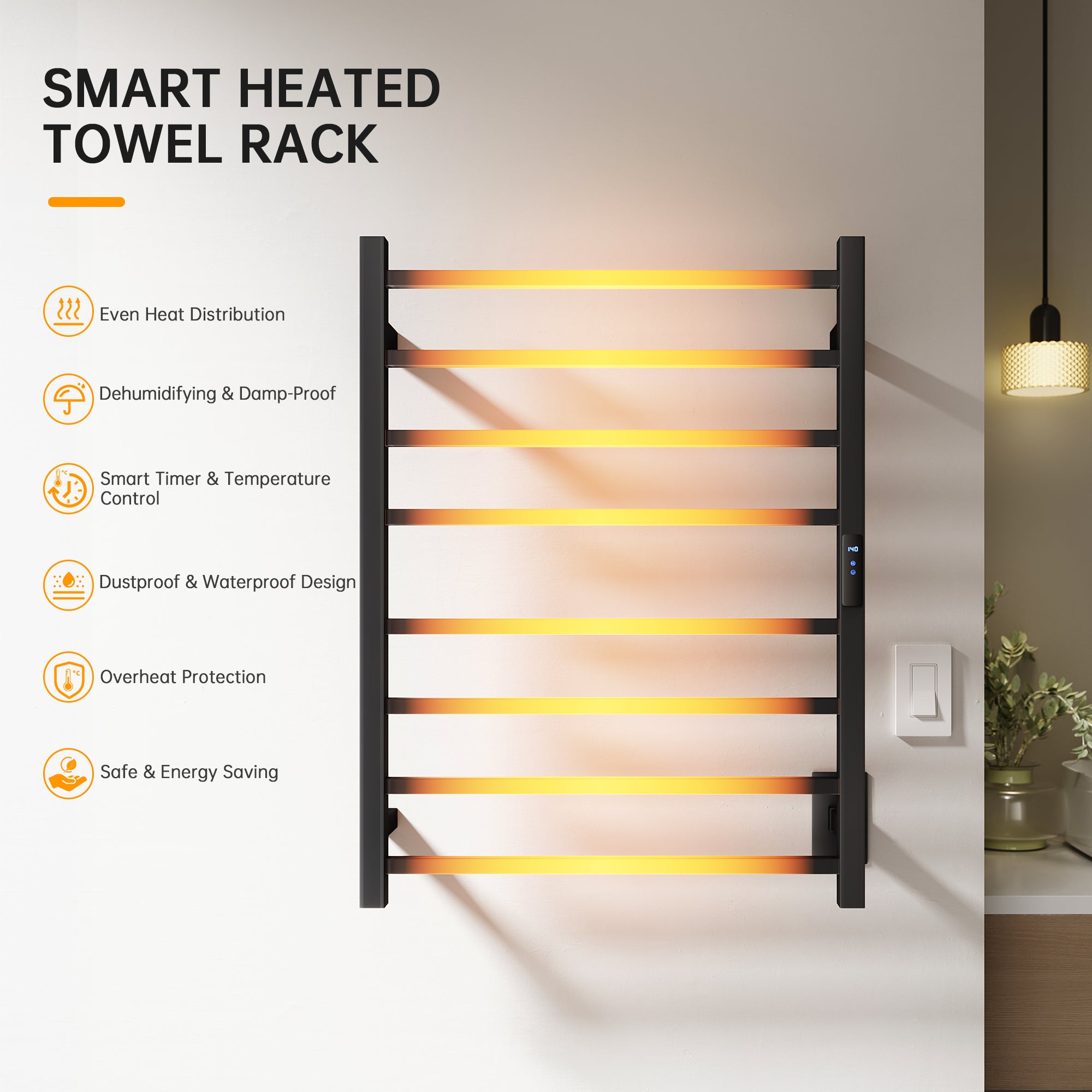 23.6" x 31.5" Square Electric Heated Towel Bar #Color_Matte Black