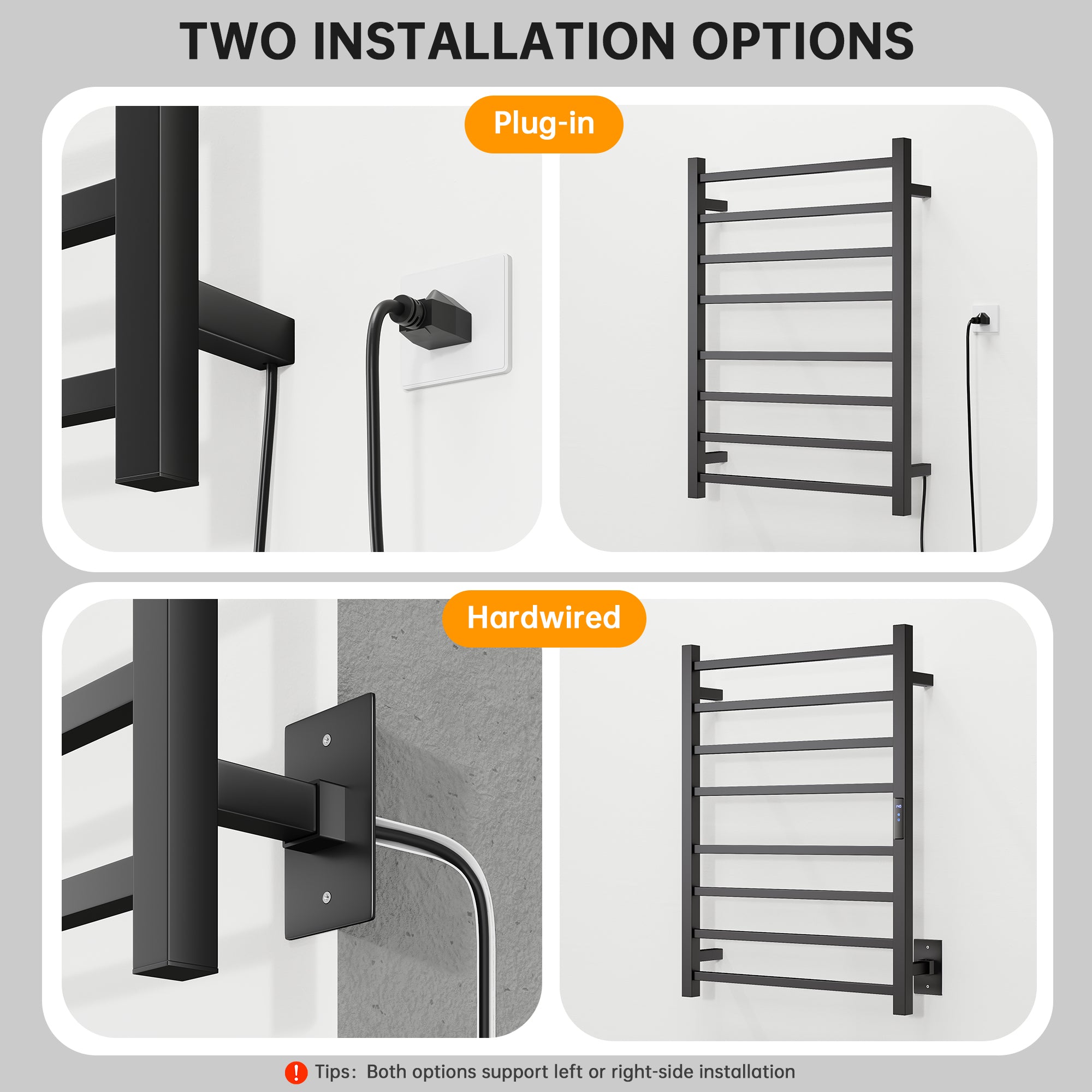 23.6" x 31.5" Square Electric Heated Towel Bar #Color_Matte Black
