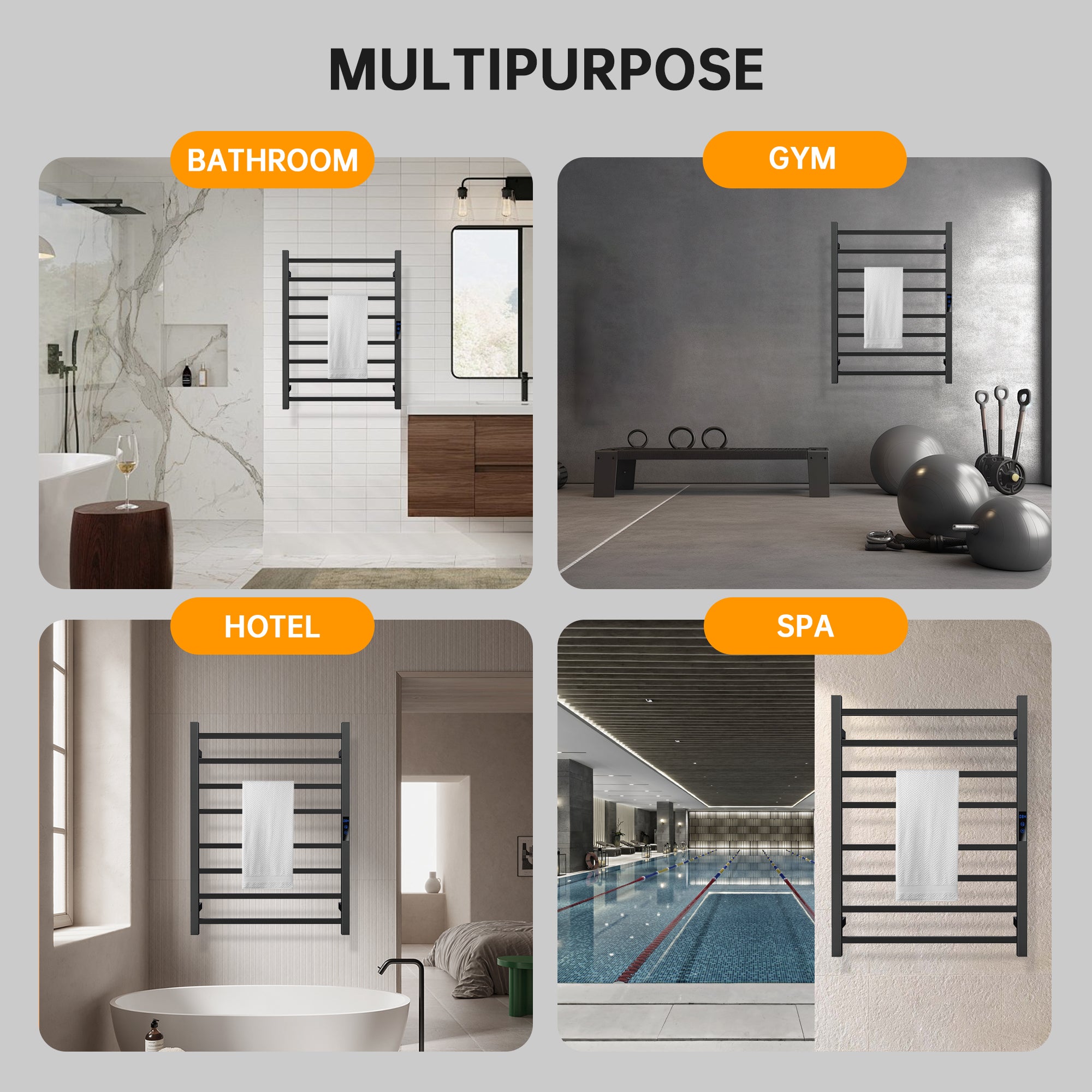 23.6" x 31.5" Square Electric Heated Towel Bar #Color_Matte Black