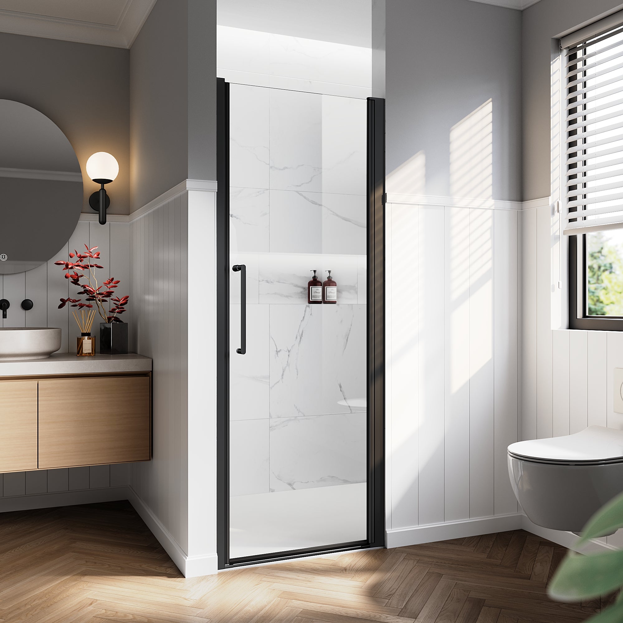 24"/28"/32"/34" x 72" Pivot Shower Door Clear Tempered Glass with Easy-Clean #Size_28" x 72"