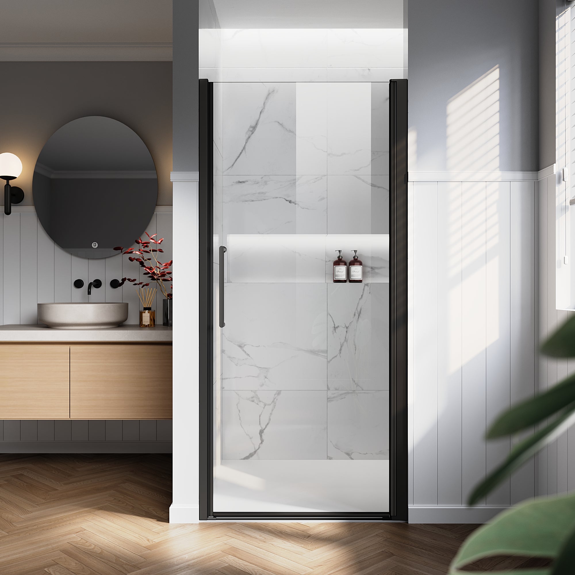 24"/28"/32"/34" x 72" Pivot Shower Door Clear Tempered Glass with Easy-Clean #Size_34" x 72"