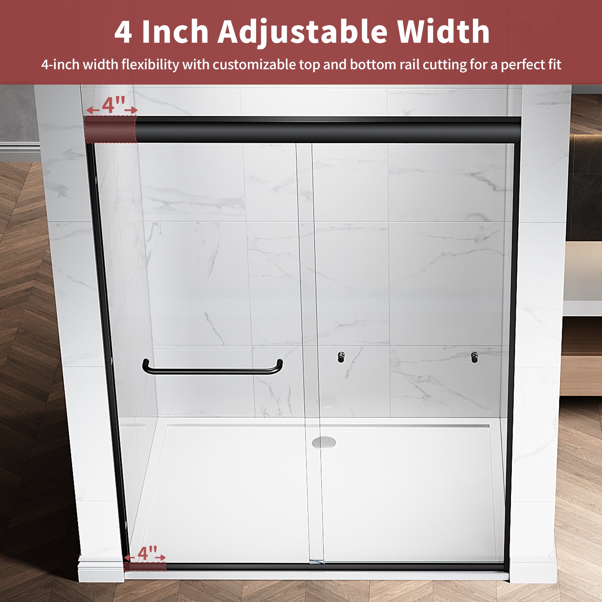 48"/60" W x 72"/76" H Framed Double Sliding Door with 1/4" (6 mm) Clear Tempered Nano Coating Glass and Towel Bar #Color_Matte Black