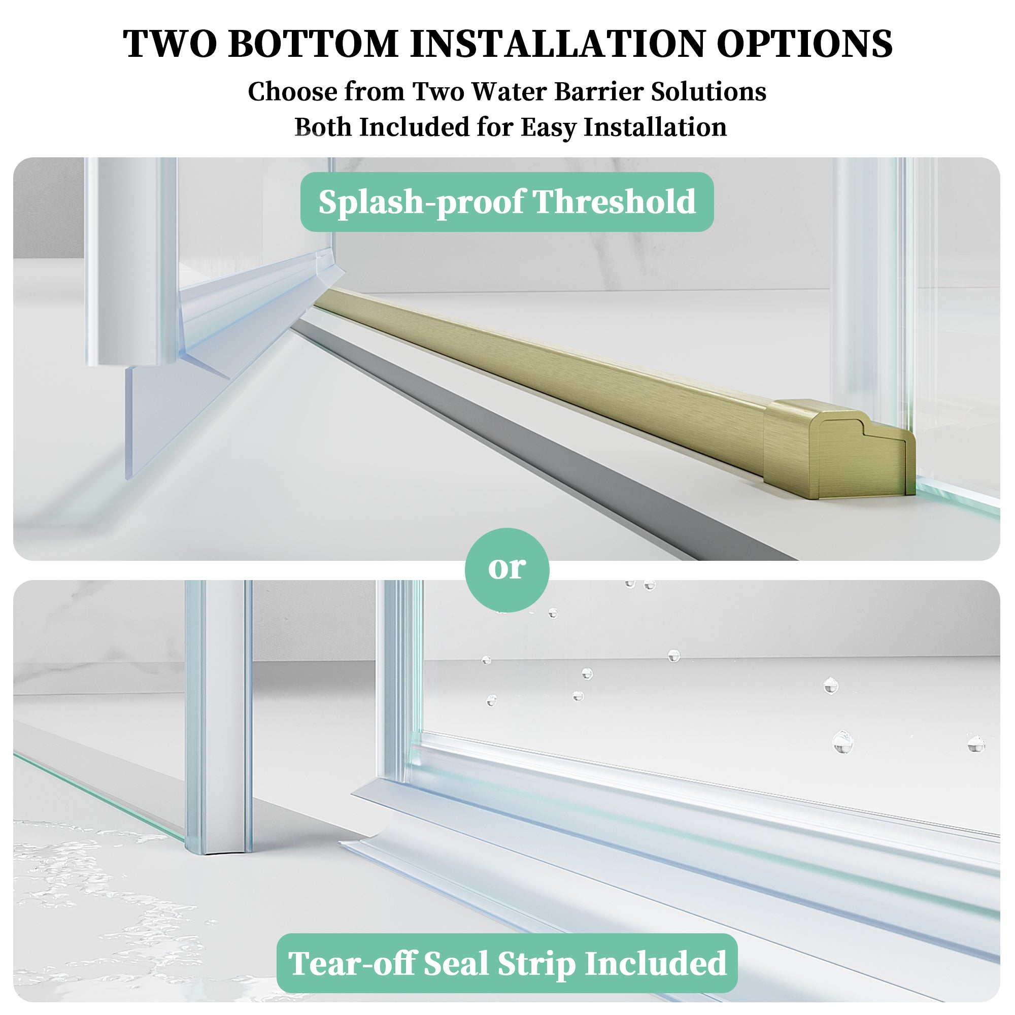 52" / 60" W x 72" / 74" H Frameless Hinged Shower Door with 5/16" (8 mm) Clear Tempered Glass and 180° Pivoting #Color_Brushed Gold