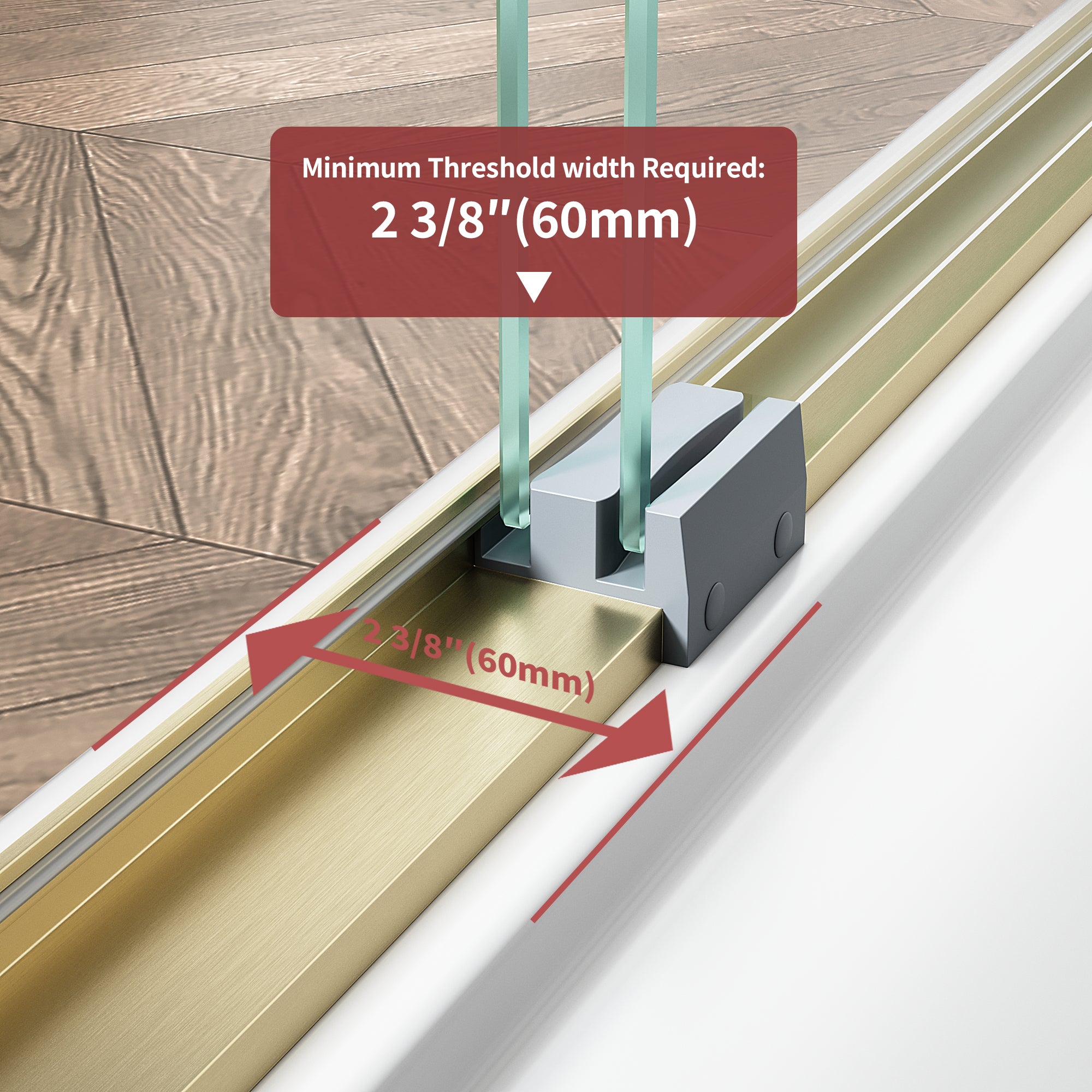 48"/60" W x 72"/76" H Framed Double Sliding Door with 1/4" (6 mm) Clear Tempered Nano Coating Glass and Towel Bar #Color_ Brushed Gold