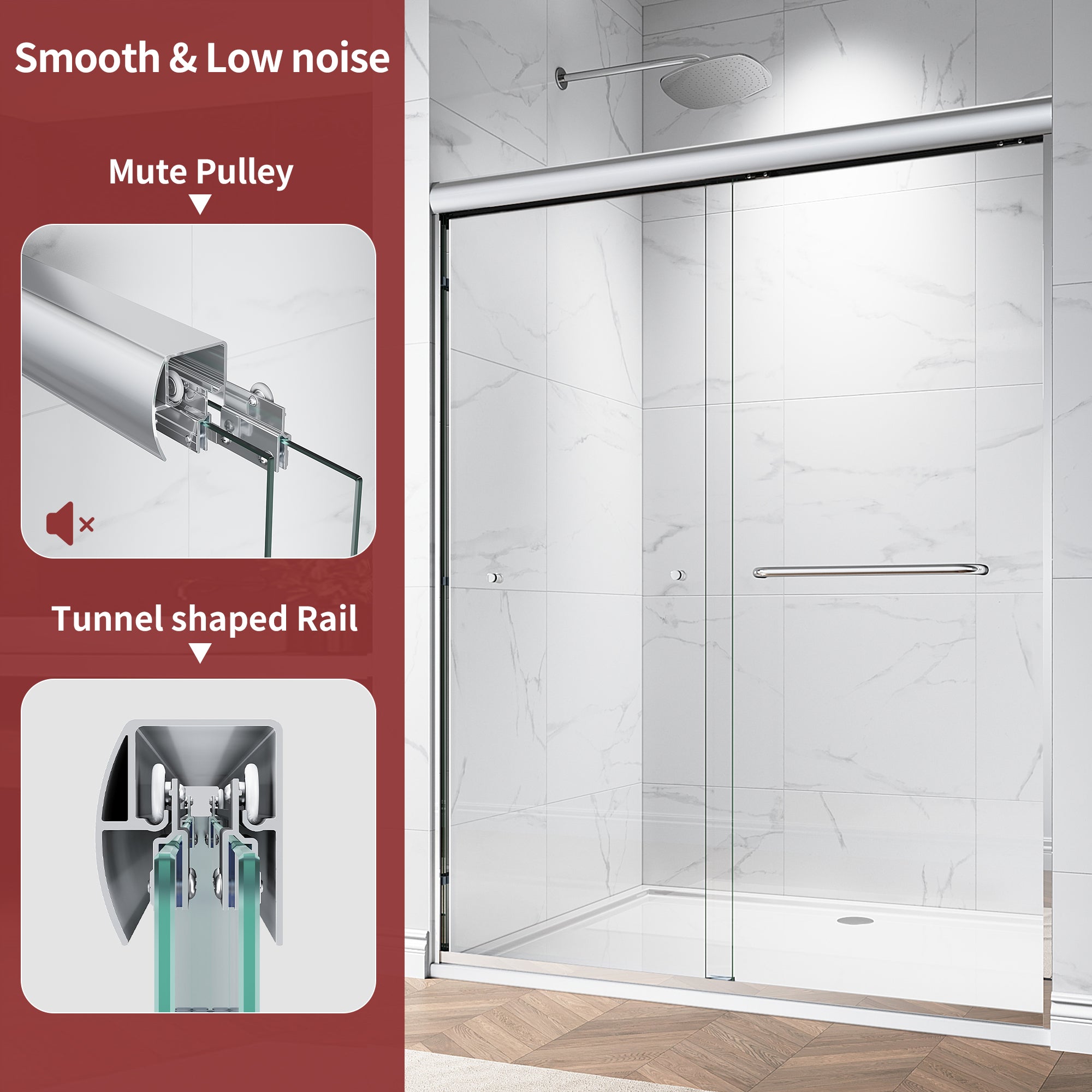 48"/60" W x 72"/76" H Framed Double Sliding Door with 1/4" (6 mm) Clear Tempered Nano Coating Glass and Towel Bar #Color_ Brushed Gold