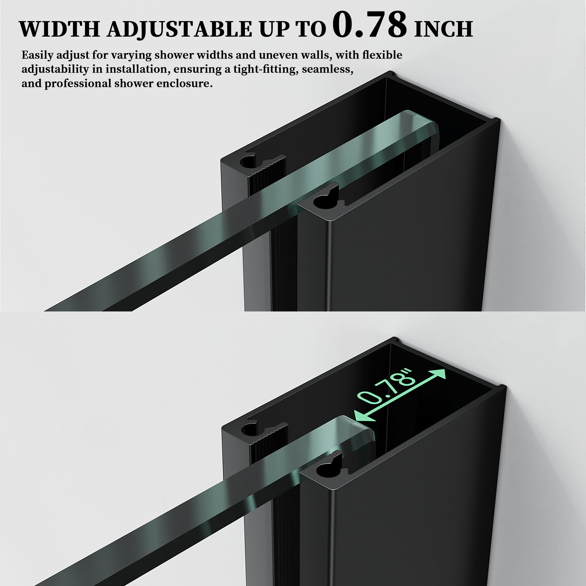 52" / 60" W x 72" / 74" H Frameless Hinged Shower Door with 5/16" (8 mm) Clear Tempered Glass and 180° Pivoting #Color_Matte Black