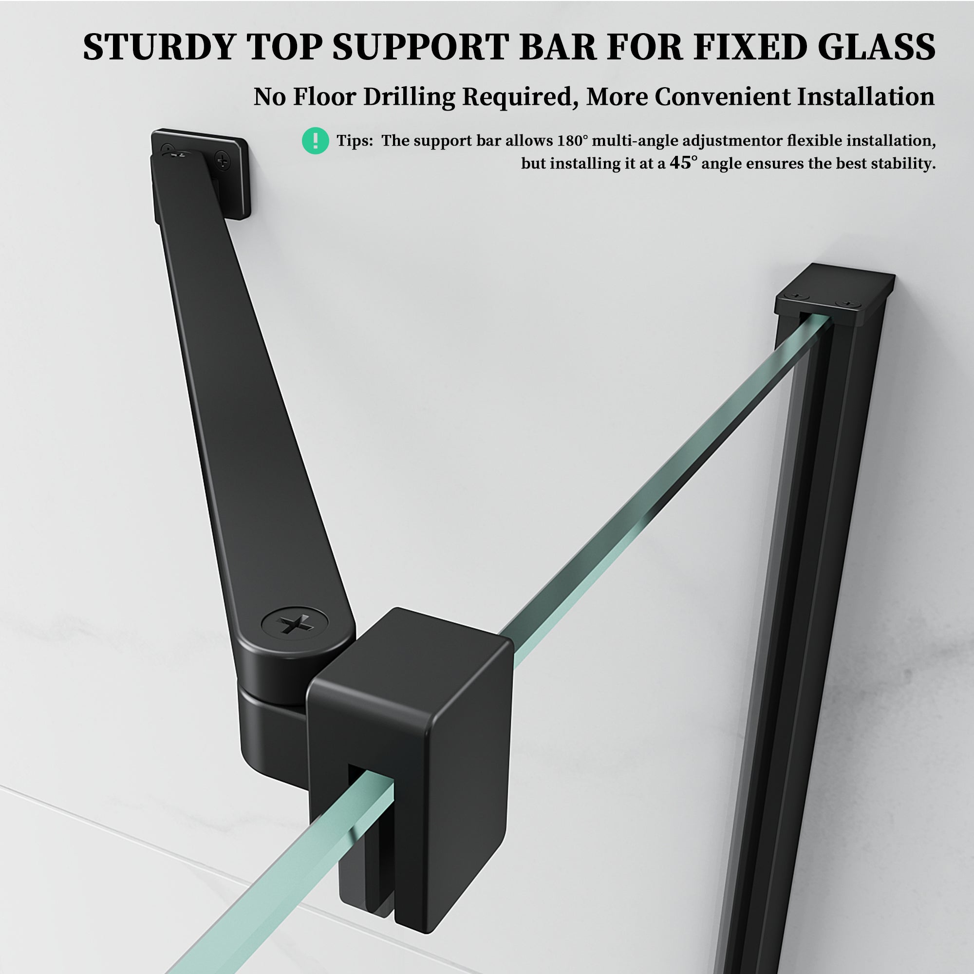 52" / 60" W x 72" / 74" H Frameless Hinged Shower Door with 5/16" (8 mm) Clear Tempered Glass and 180° Pivoting #Color_Matte Black