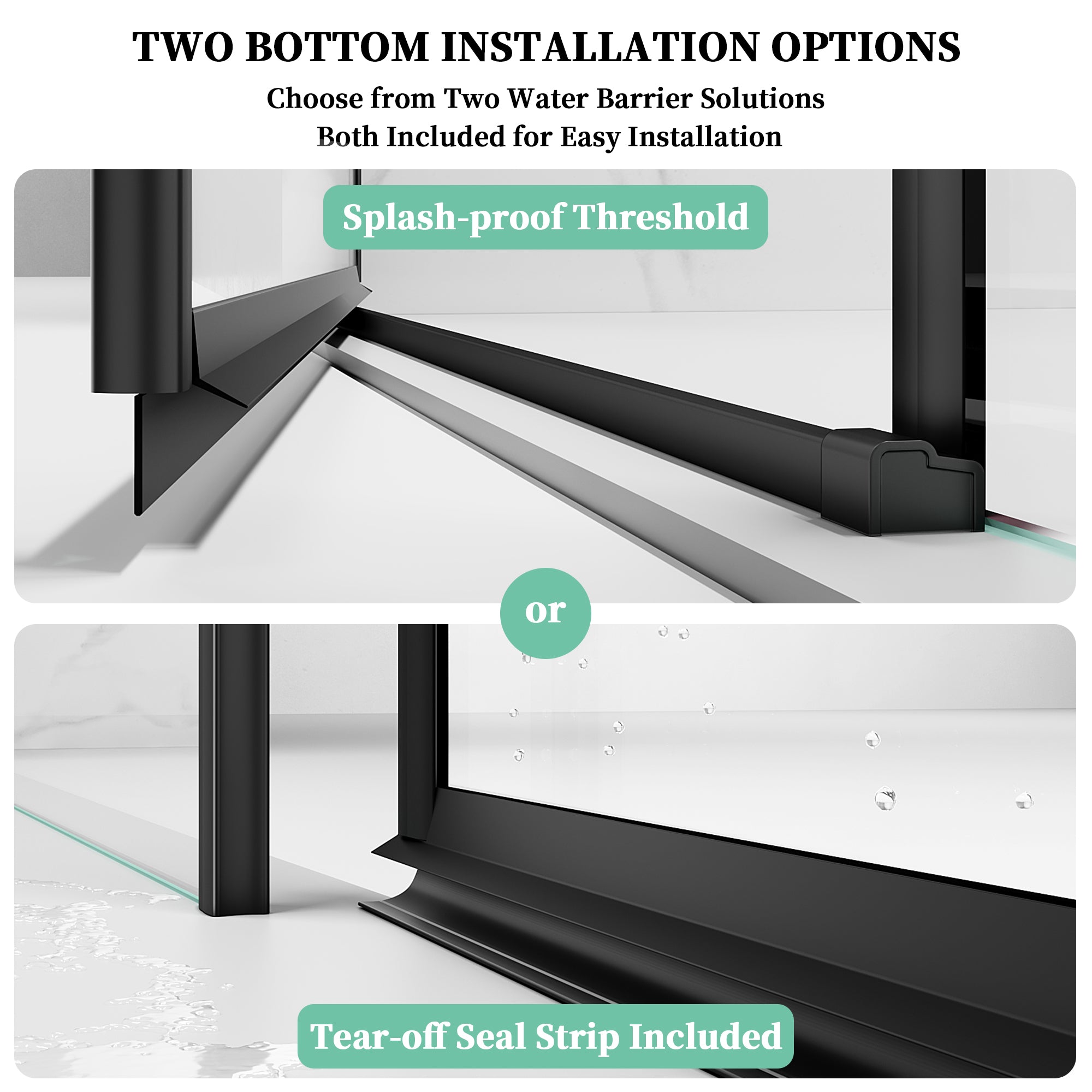 52" / 60" W x 72" / 74" H Frameless Hinged Shower Door with 5/16" (8 mm) Clear Tempered Glass and 180° Pivoting #Color_Matte Black