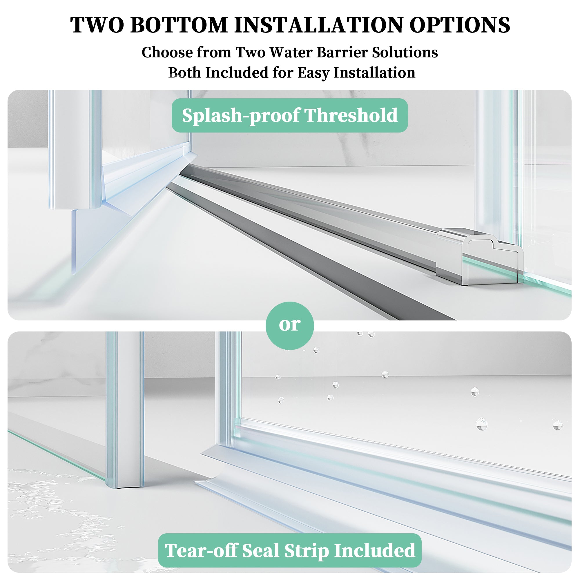 52" / 60" W x 72" / 74" H Frameless Hinged Shower Door with 5/16" (8 mm) Clear Tempered Glass and 180° Pivoting #Color_Chrome