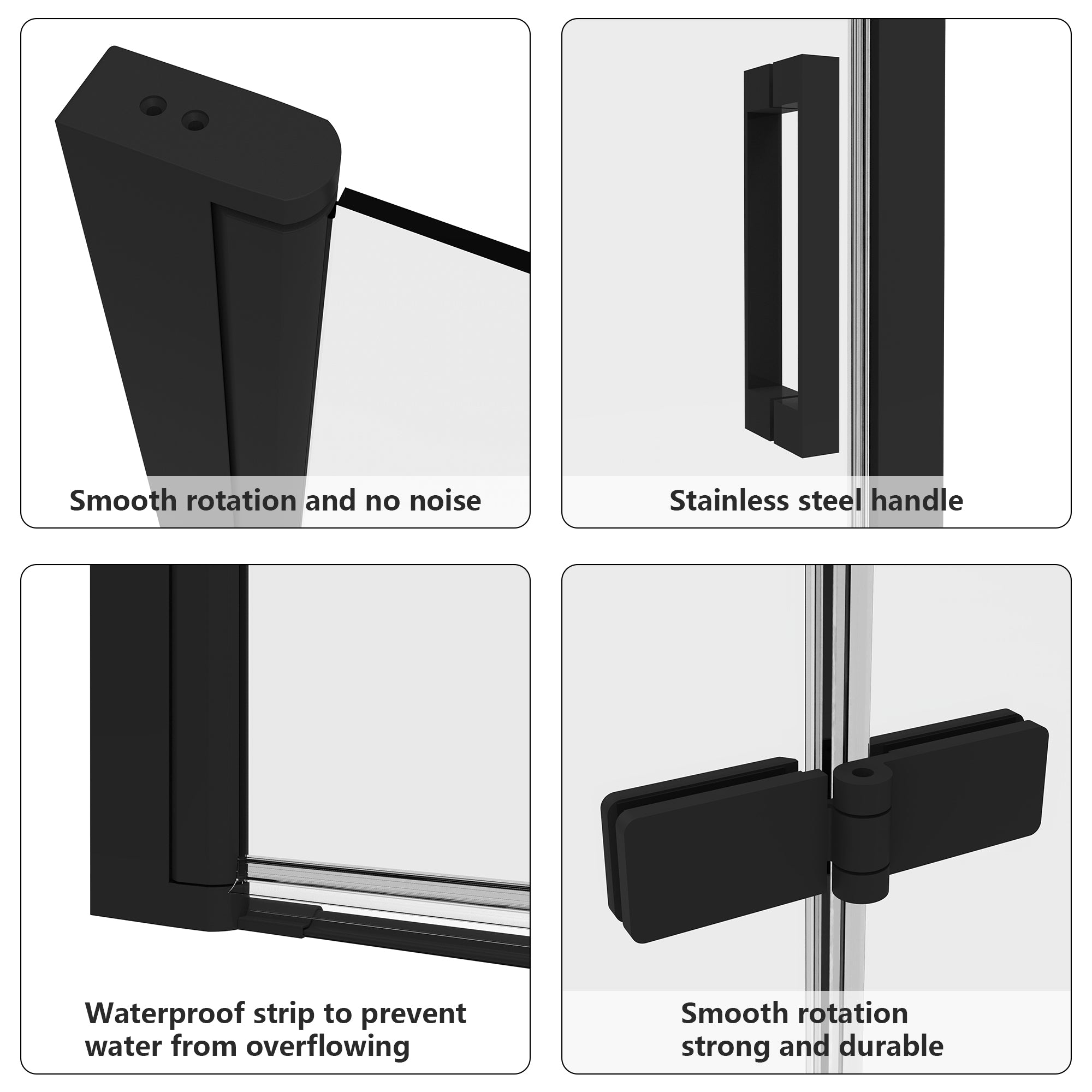 32"-36" x 72" Semi-Frameless Bi-Fold Pivot Shower Door with 1/4" (6mm) Clear Tempered Glass, Matte Black