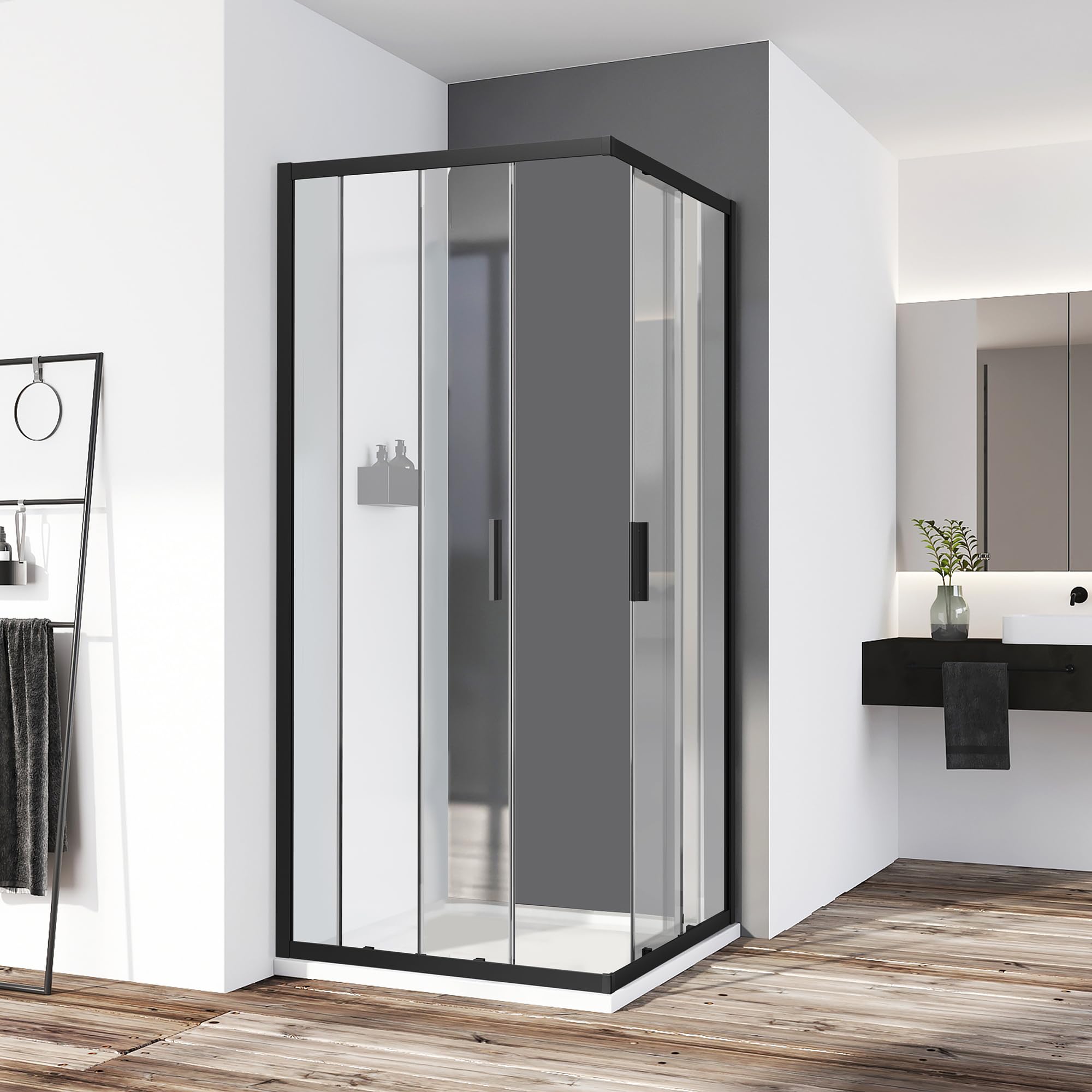 34" L x 34" W x 76" H, 36" L x 36" W x 76" H Sliding Corner Shower Enclosure #Color_Matte Black