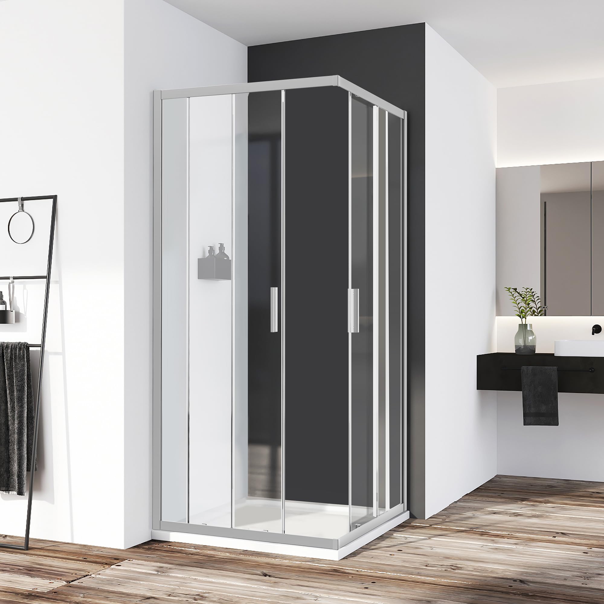 34" L x 34" W x 76" H, 36" L x 36" W x 76" H Sliding Corner Shower Enclosure #Color_Brushed Nickel