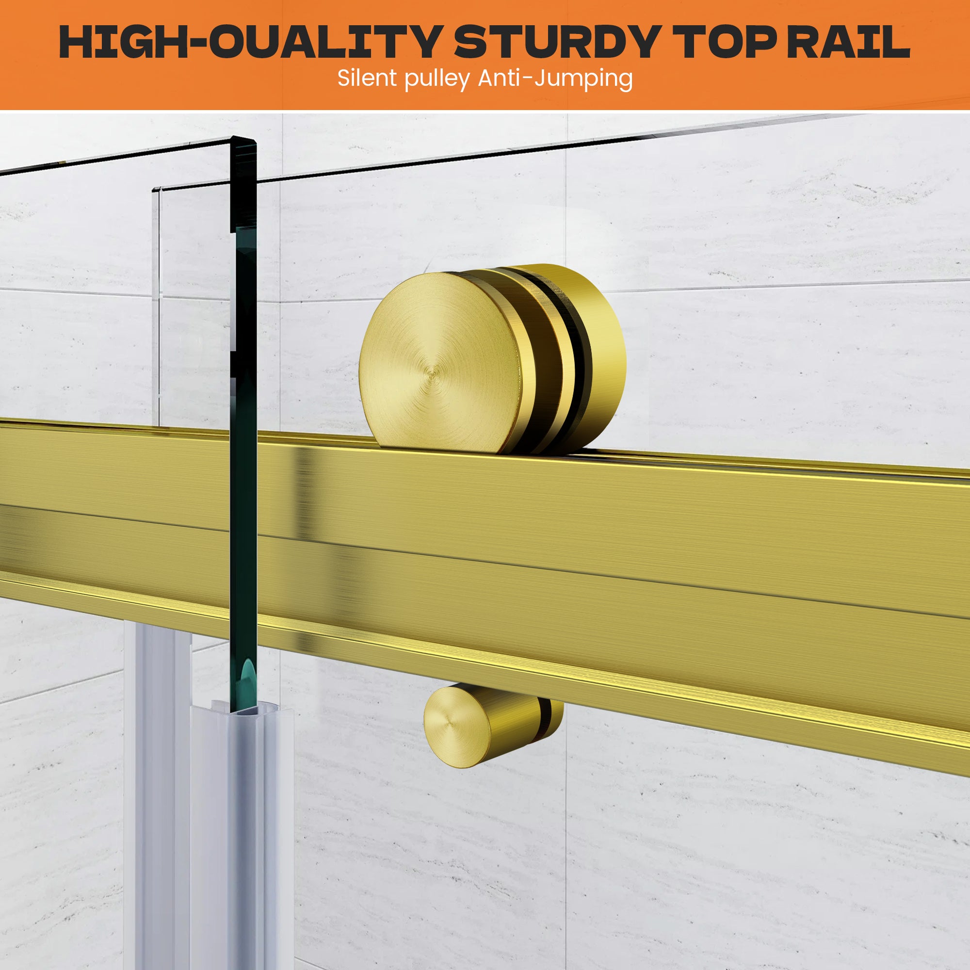 56"-60" x 58" Frameless Double Sliding Tub Door Roller B8 #Color_Brushed Gold