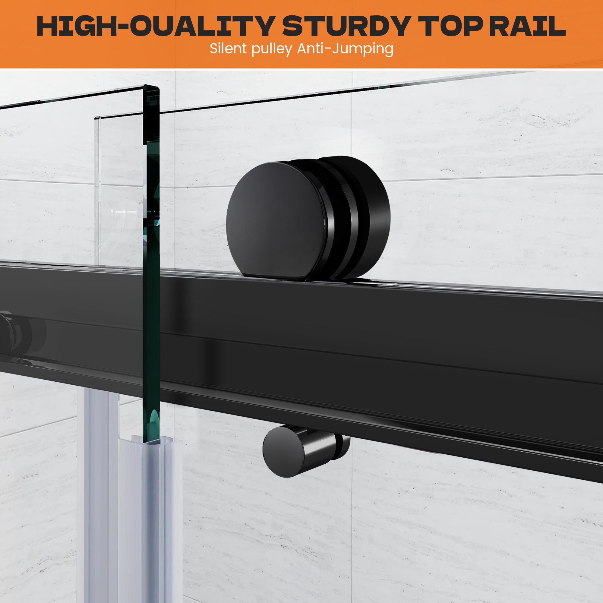 56"-60" x 58" Frameless Double Sliding Tub Door Roller B9 #Color_Matte Black