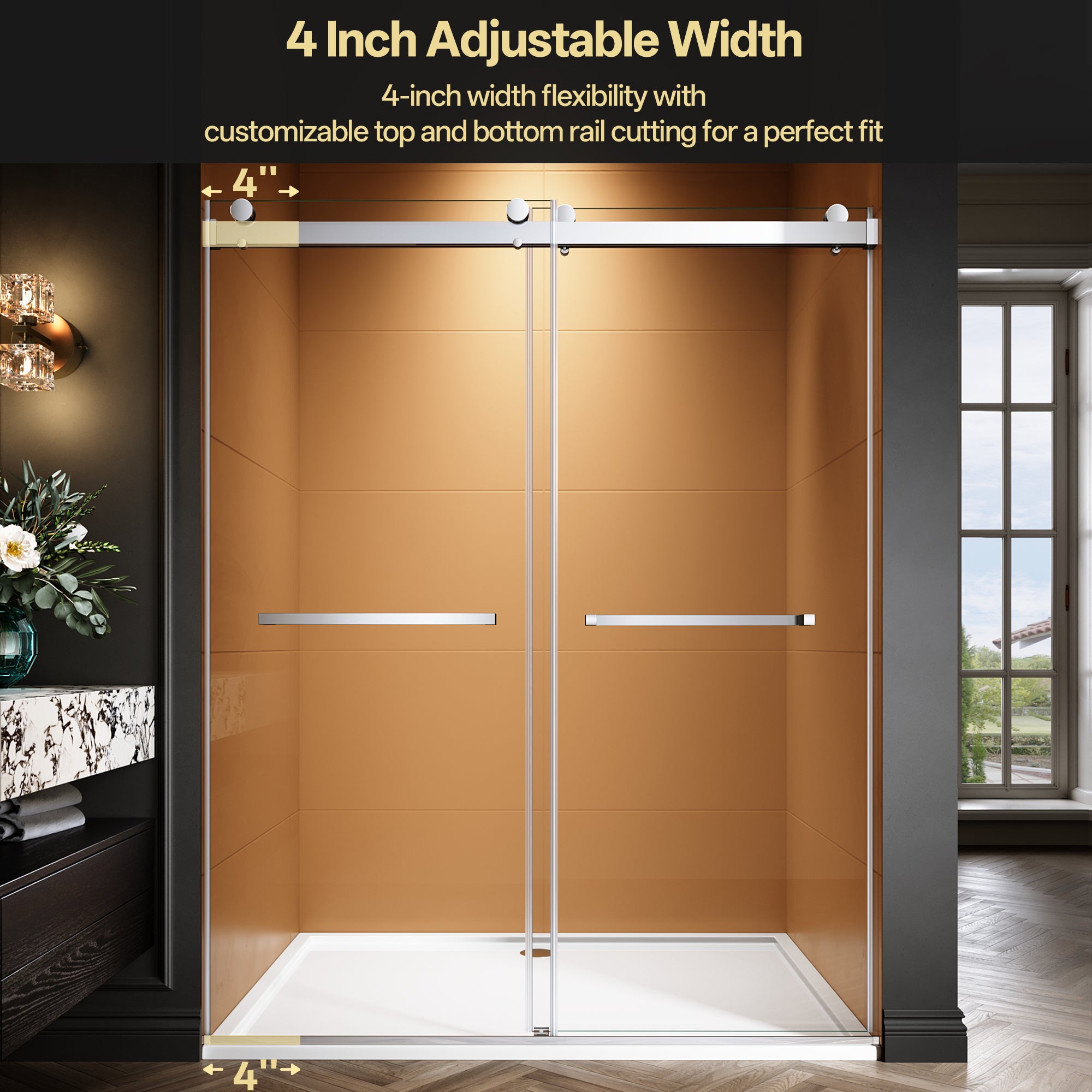 44"-48"/50"-54"/56"-60" x 76" Frameless Double Sliding Shower Door with Towel Bar #Color_Chrome