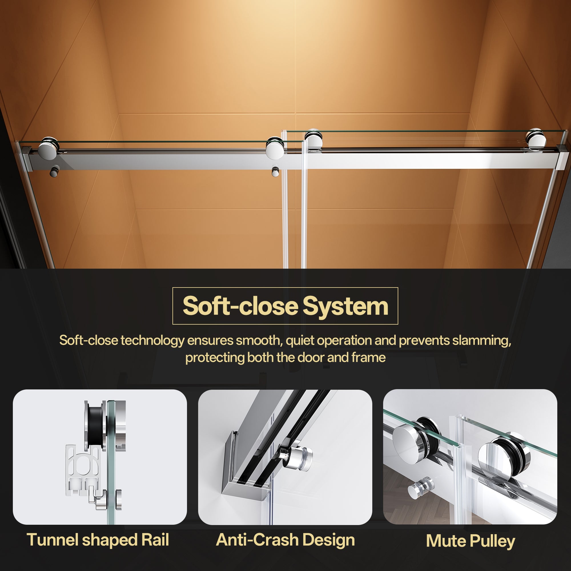 44"-48"/50"-54"/56"-60" x 76" Frameless Double Sliding Shower Door with Towel Bar #Color_Chrome