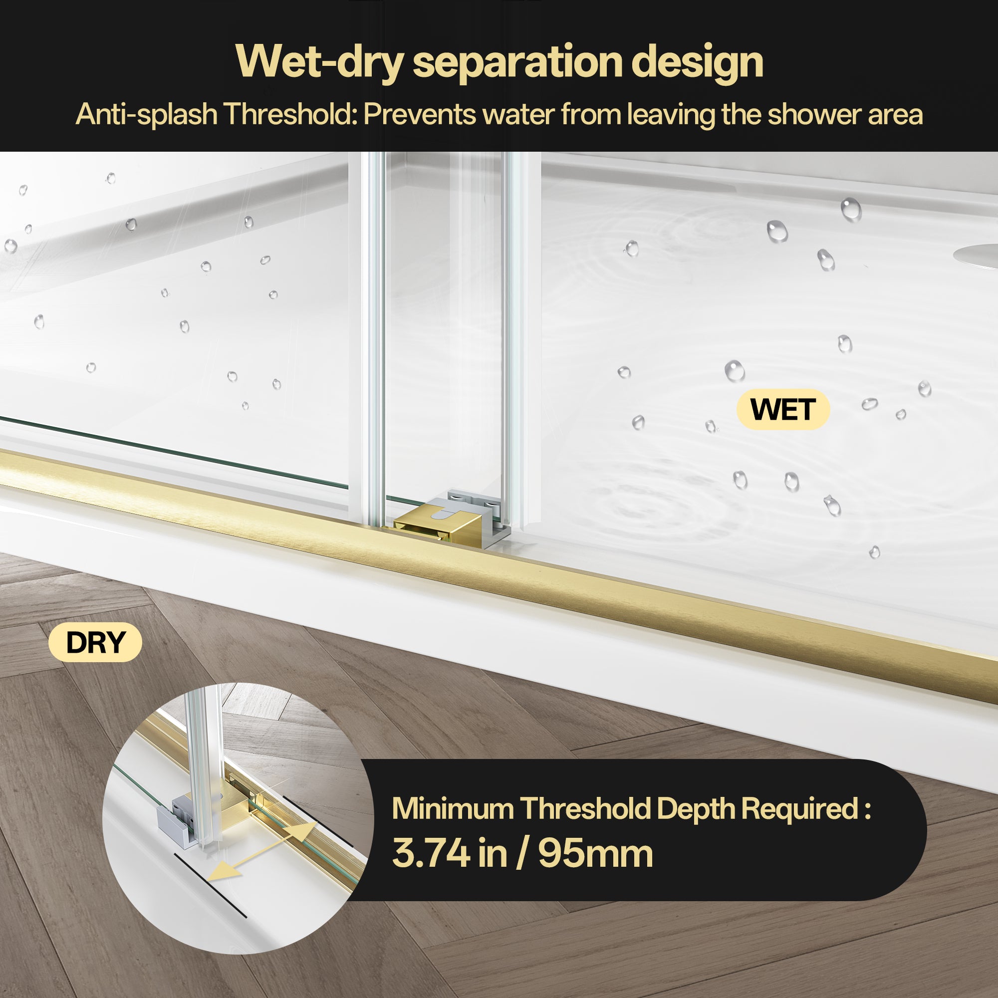 44"-48"/50"-54"/56"-60" x 76" Frameless Double Sliding Shower Door with Towel Bar #Color_Brushed Gold