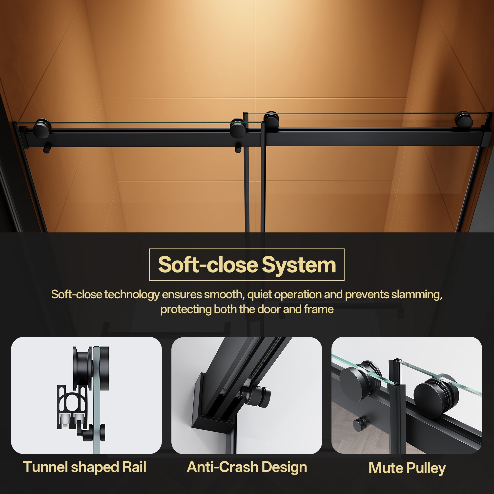 44"-48"/50"-54"/56"-60" x 76" Frameless Double Sliding Shower Door with Towel Bar #Color_Matte Black