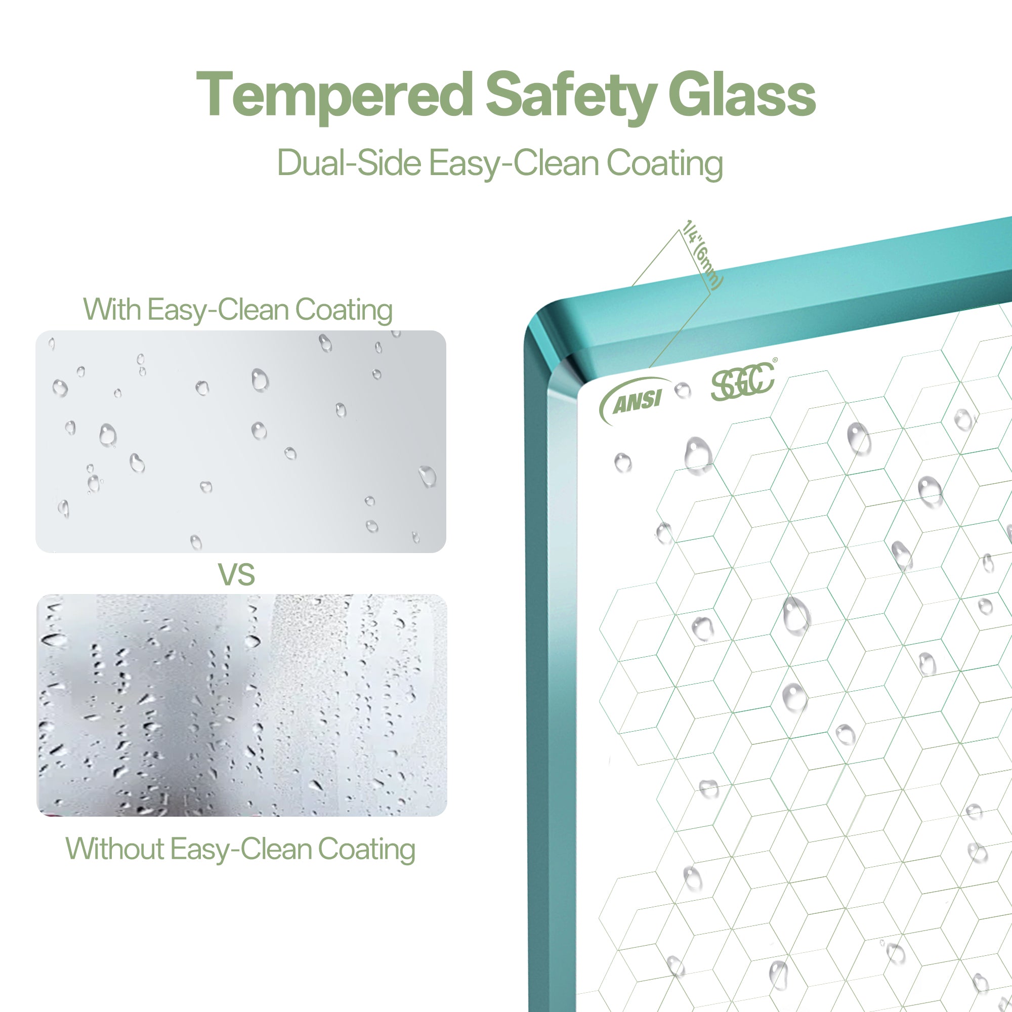51"-51.6" W x 59" H Frameless Hinged 3-Panel Tri-Fold Bathtub Door with 1/4" (6 mm) Clear Glass, 180° Pivoting and Full Fold