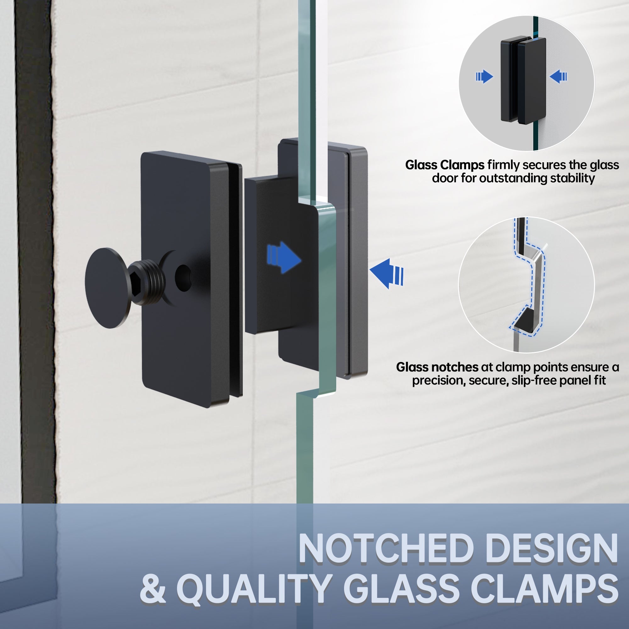 30.5"/36" x 78.75" Walk-in Frameless Shower Screen with 3/8" (10mm) Ultra-Clear Tempered Glass #Color_Matte Black