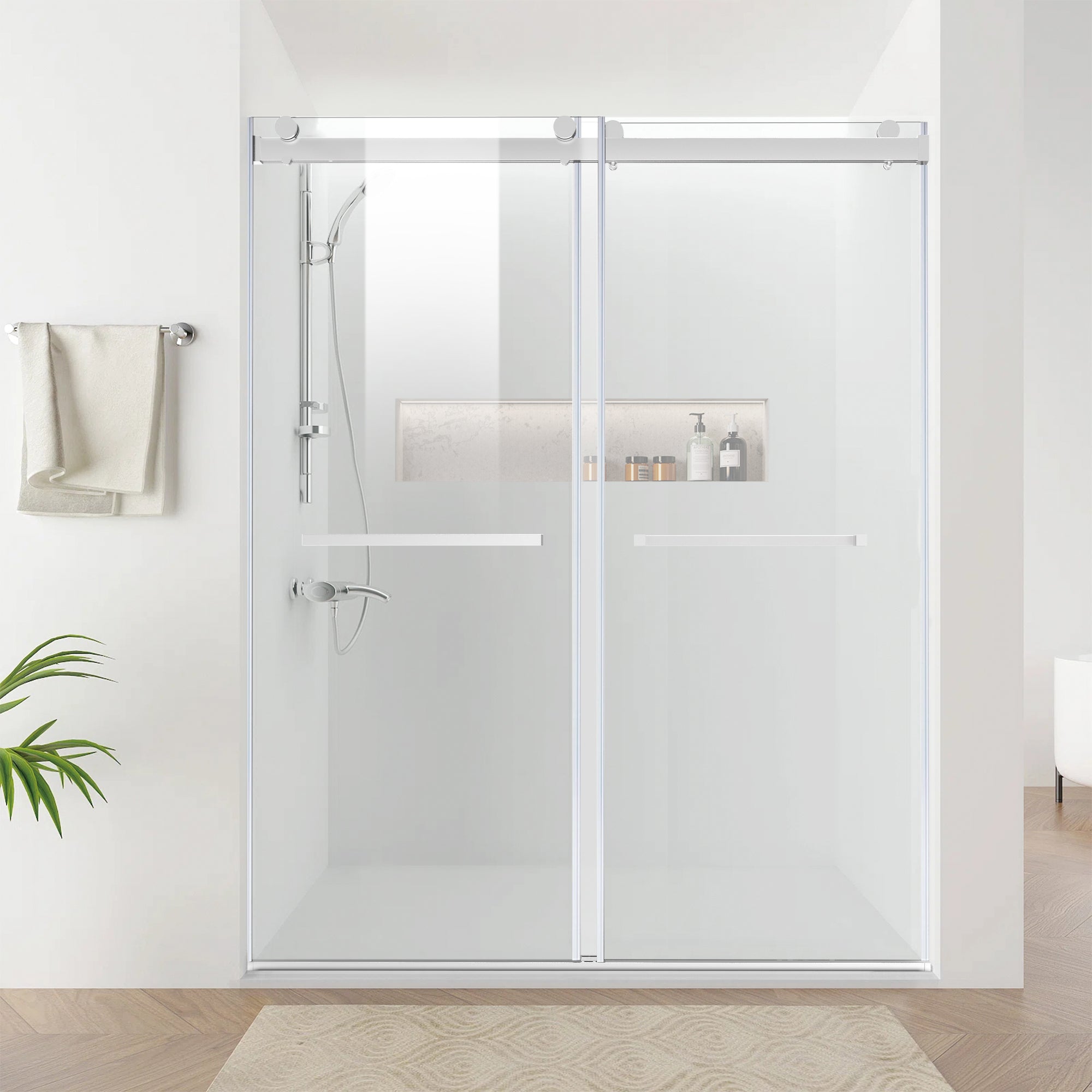 56" to 60" x 76" Frameless Double Sliding Shower Door AB10 #Color_Chrome