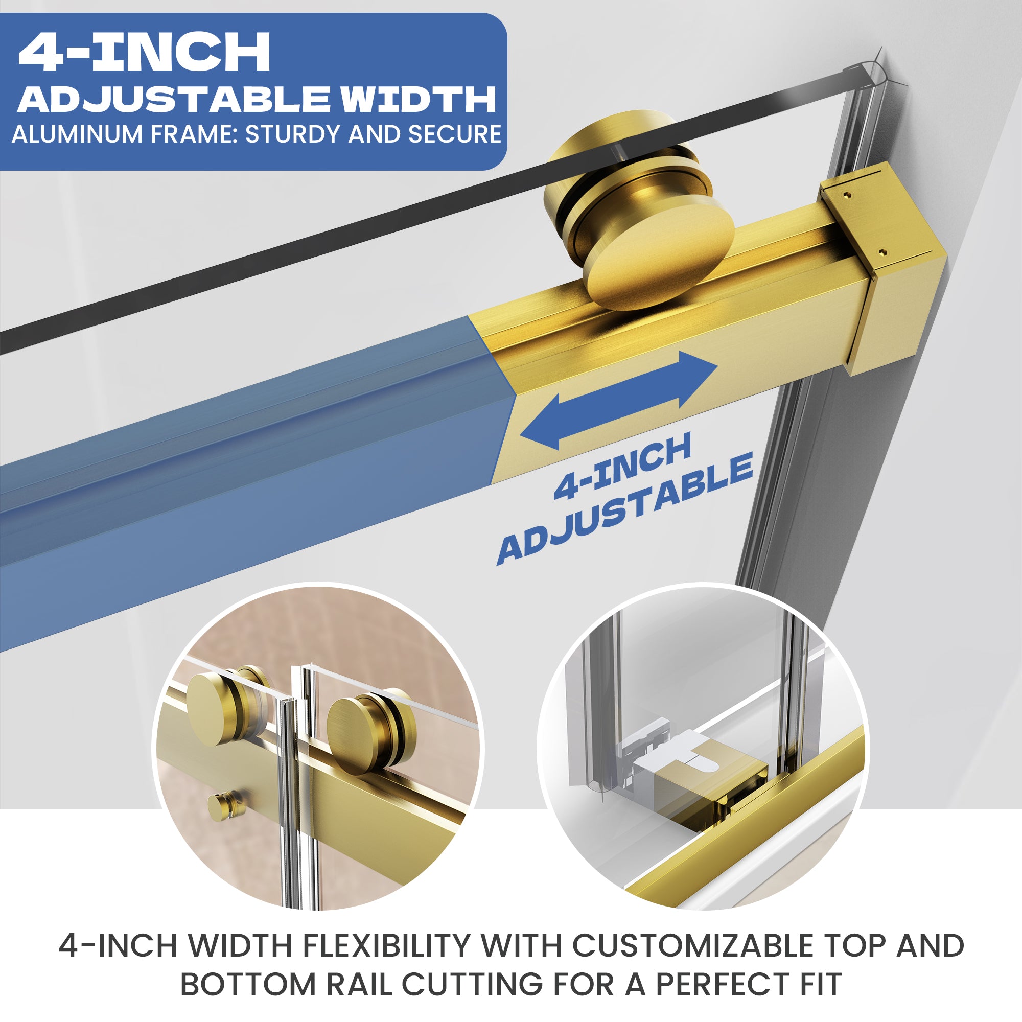 56" to 60" x 76" Frameless Double Sliding Shower Door AB12 #Color_Brushed Gold
