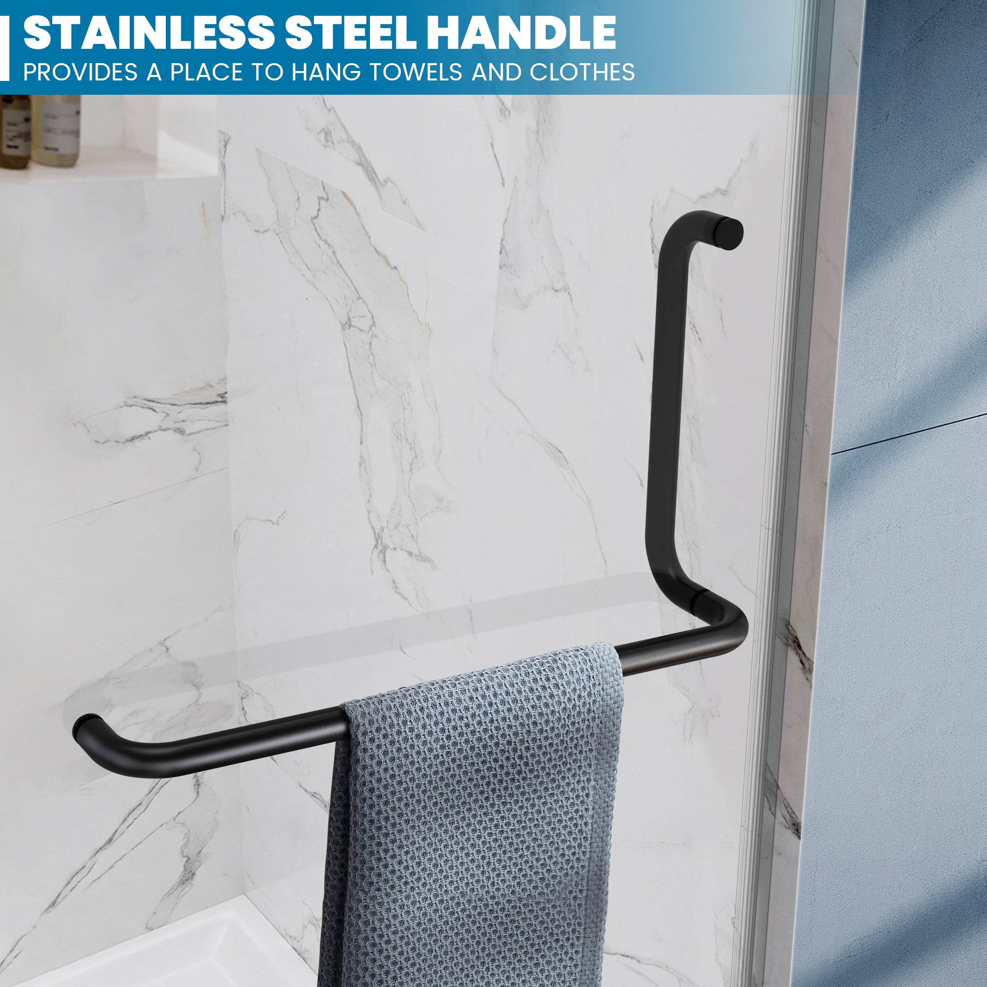34"/36" W x 72" H Frameless Hinged Shower Door with 5/16" (8 mm) Clear Tempered Glass and Towel Handle