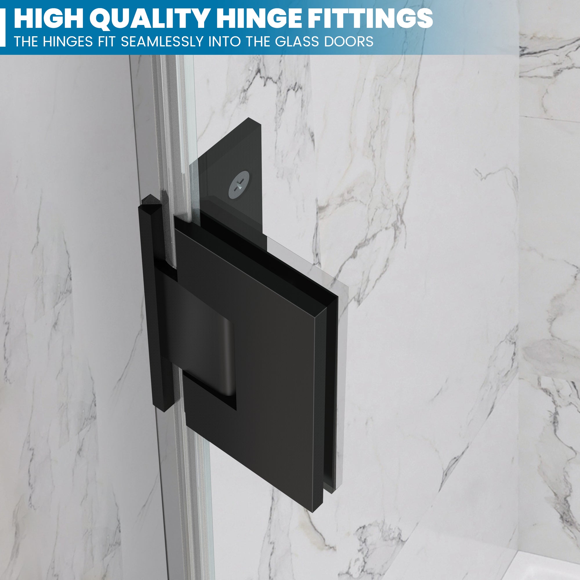 34"/36" W x 72" H Frameless Hinged Shower Door with 5/16" (8 mm) Clear Tempered Glass and Towel Handle