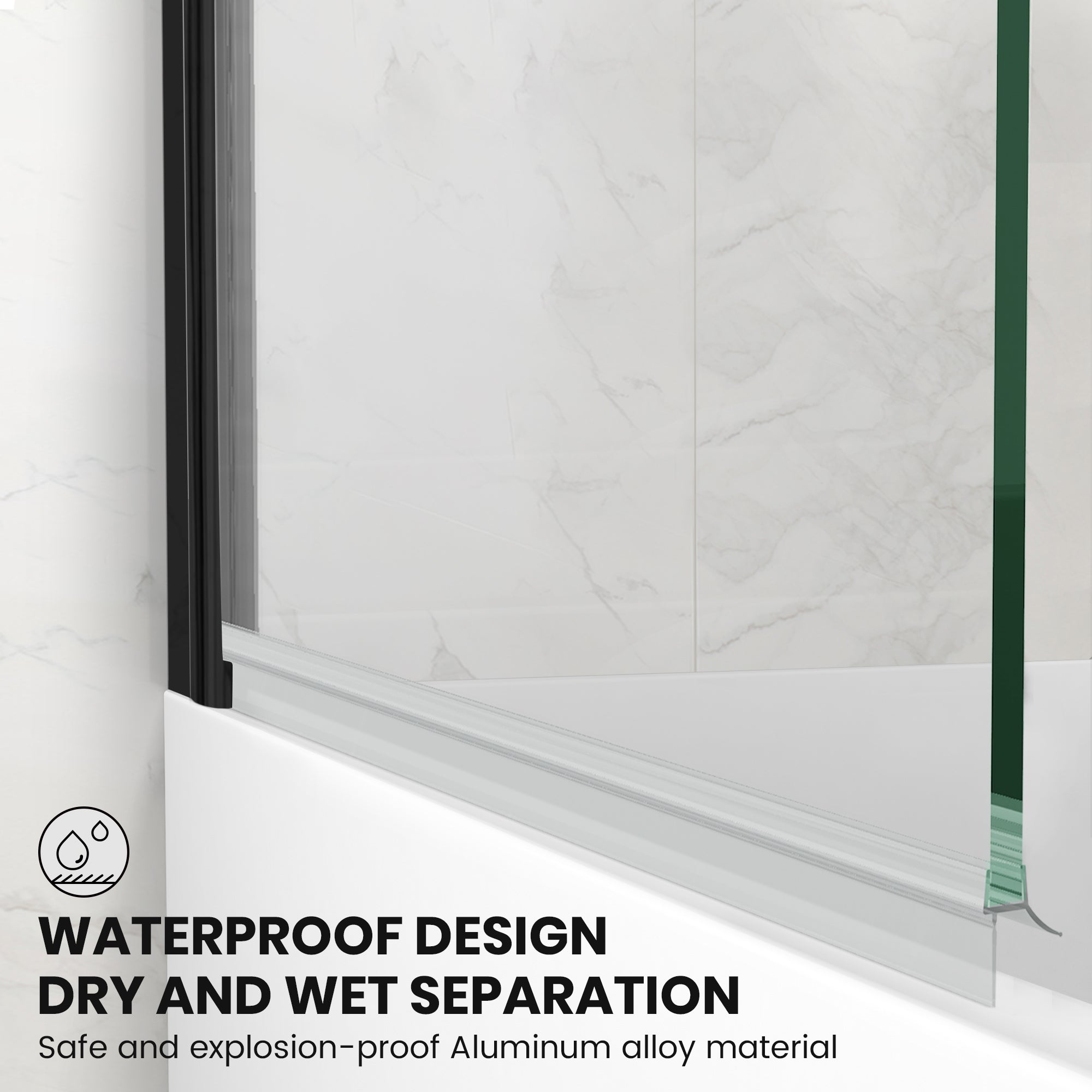 34" W x 58" H Frameless Pivot Bathtub Screen with Curved Top Misty J2 #Color_Matte Black