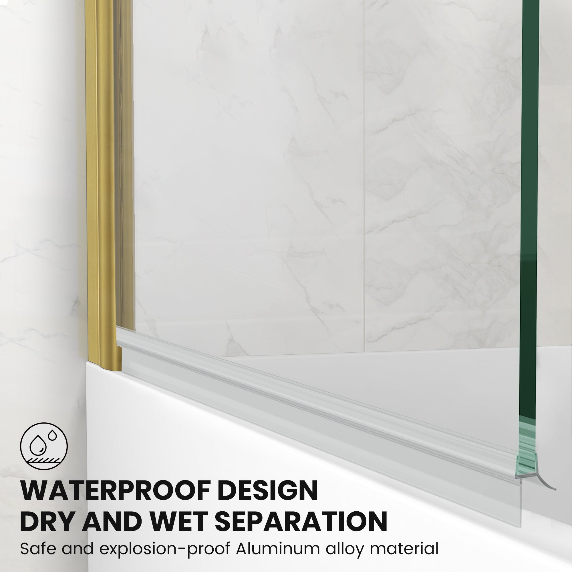 34" W x 58" H Frameless Pivot Bathtub Screen with Curved Top Misty J3 #Color_Brushed Gold