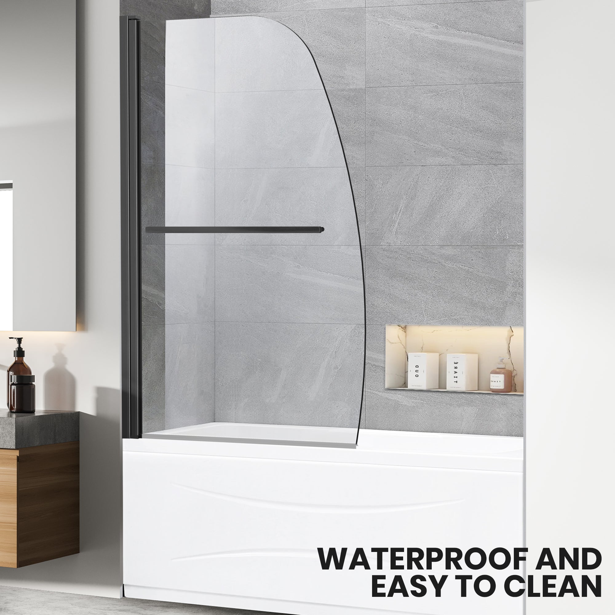 34" W x 58" H Frameless Pivot Bathtub Screen Misty X1 #Color_Matte Black