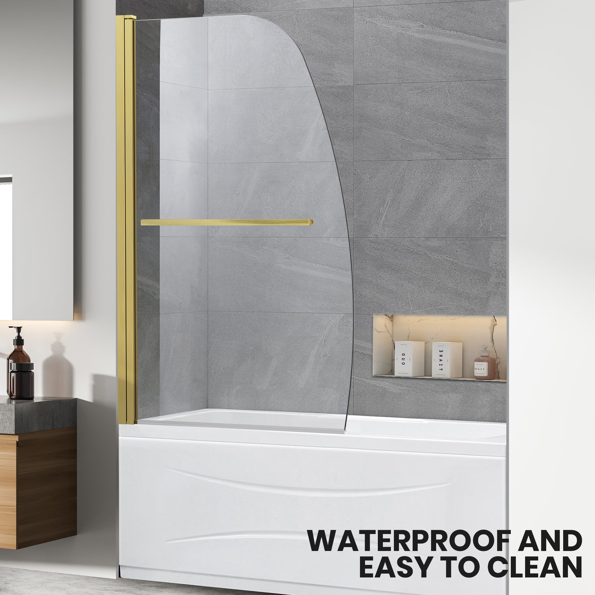 34" W x 58" H Frameless Pivot Bathtub Screen Misty X2 #Color_Brushed Gold