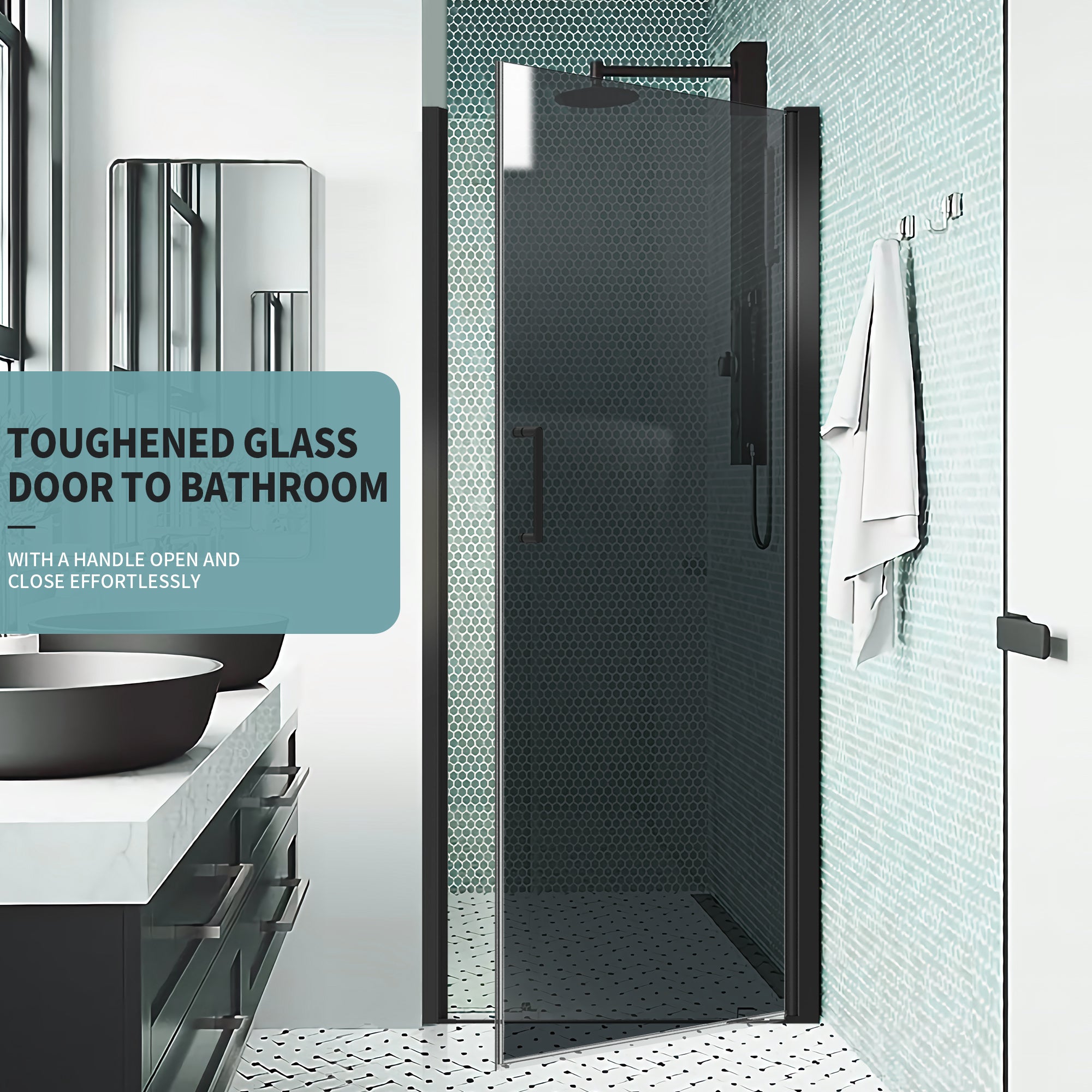 34" x 72" Pivot Shower Door with Magnetic Closure, Black Tinted Glass #Glass Finish_Clear Black