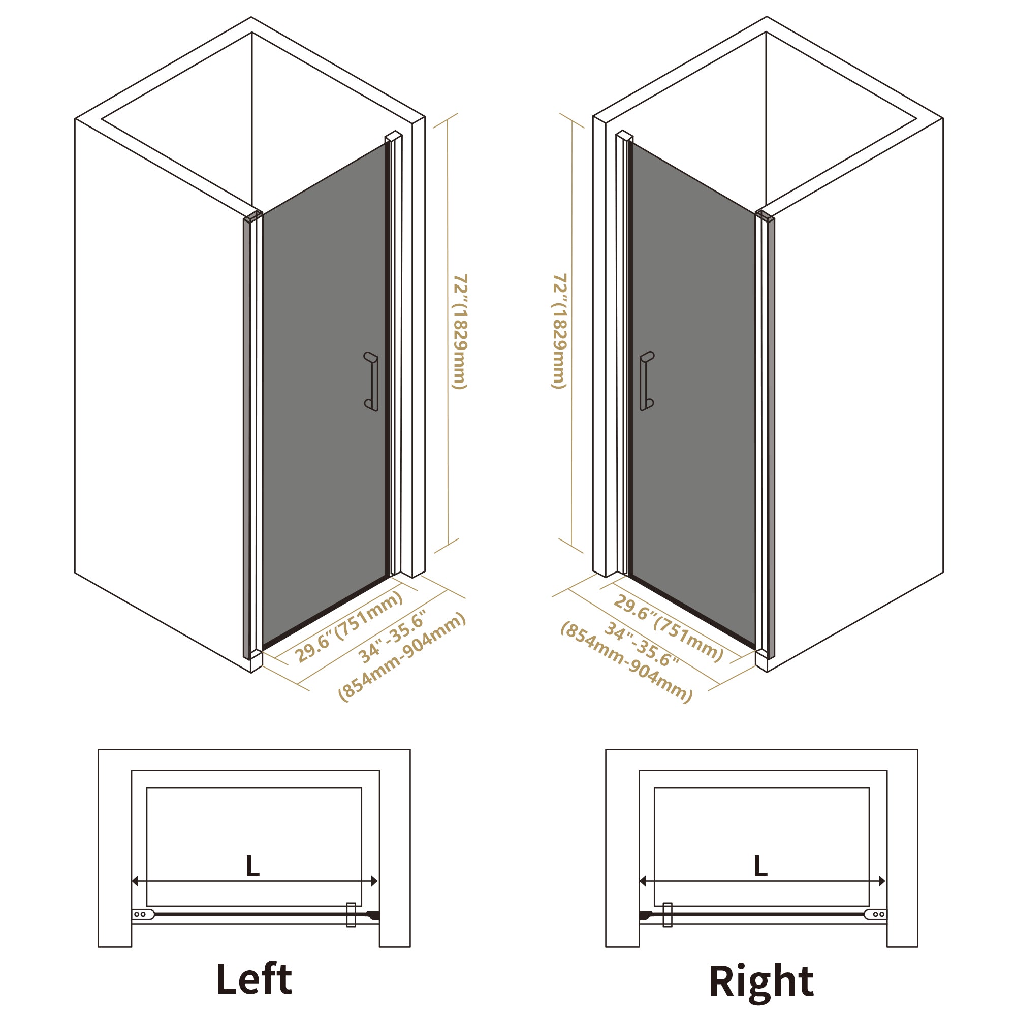 34" x 72" Pivot Shower Door with Magnetic Closure, Black Tinted Glass #Glass Finish_Clear Black