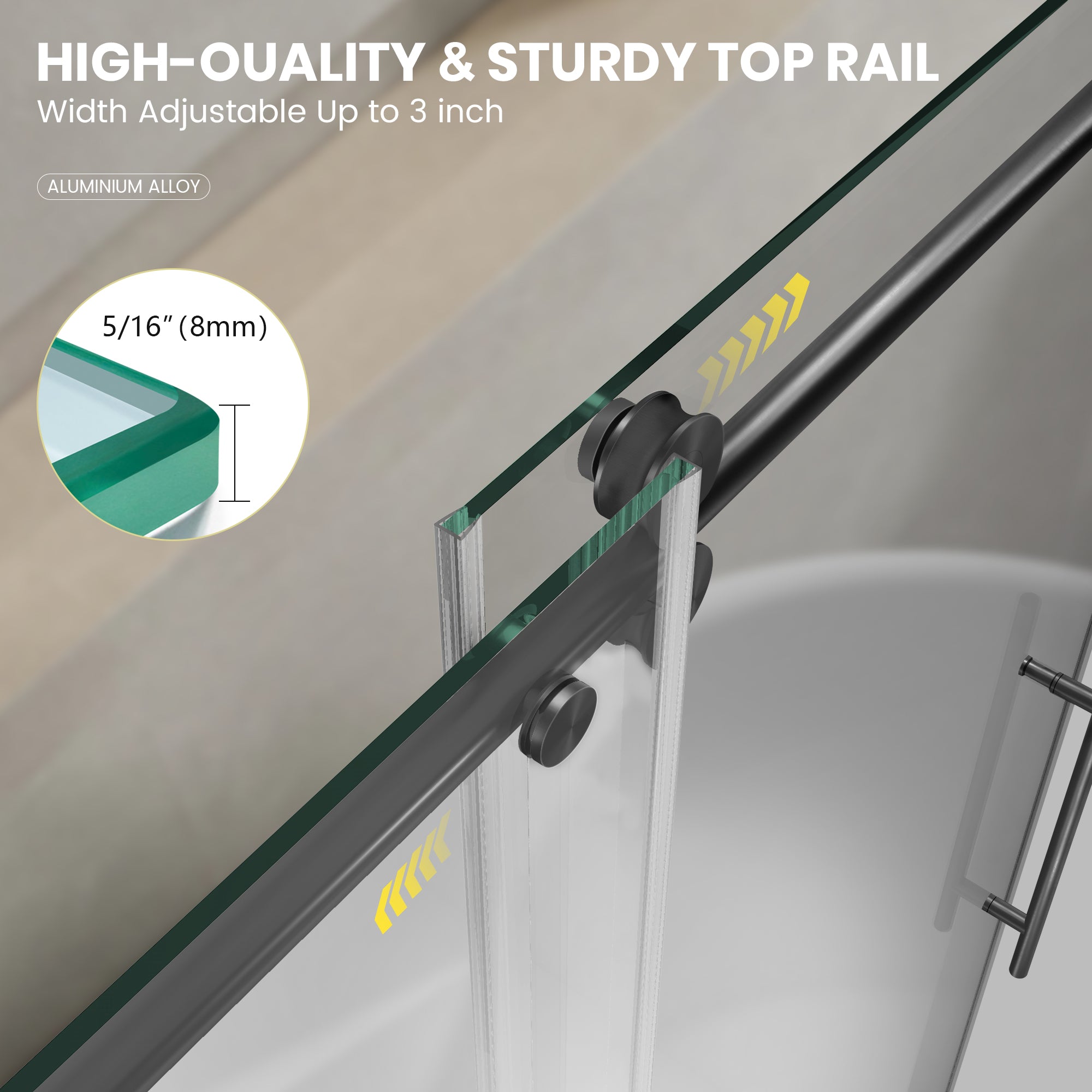 56"-60" x 58" Frameless Single Sliding Tub Door Roller J7 #Color_Matte Black
