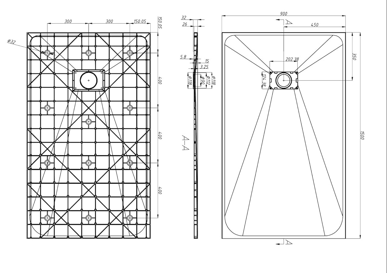 60" L x 32" W / 36‘’ W x 1"H Low-Profile Zero Threshold End Drain White Shower Base #Size_59"L × 31.5"W x 1"H