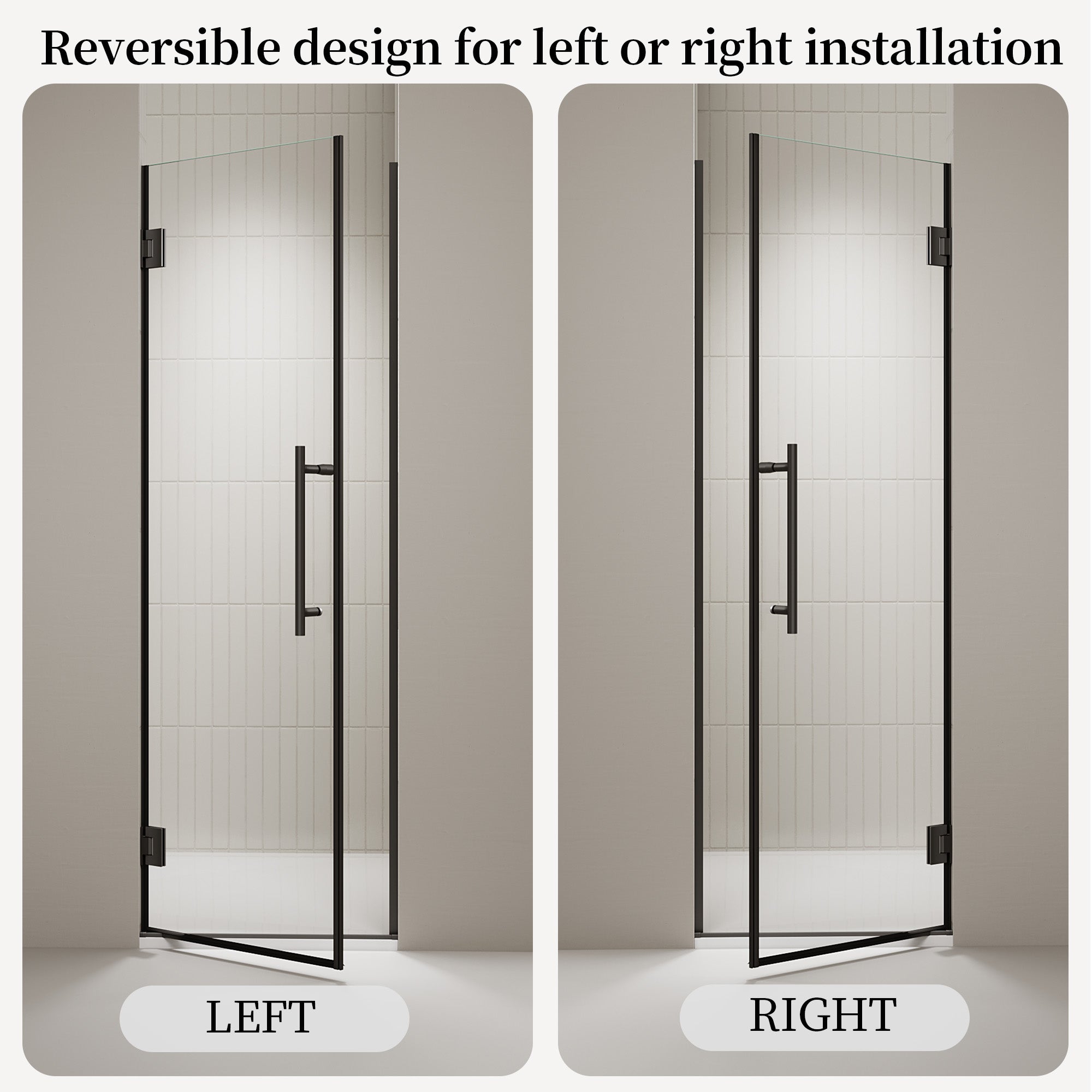 24"/28"/30 W x 72" H Frameless Hinged Shower Door with 5/16" (8 mm) Easy-Clean Clear Tempered Glass and Towel Handle #Color_Matte Black